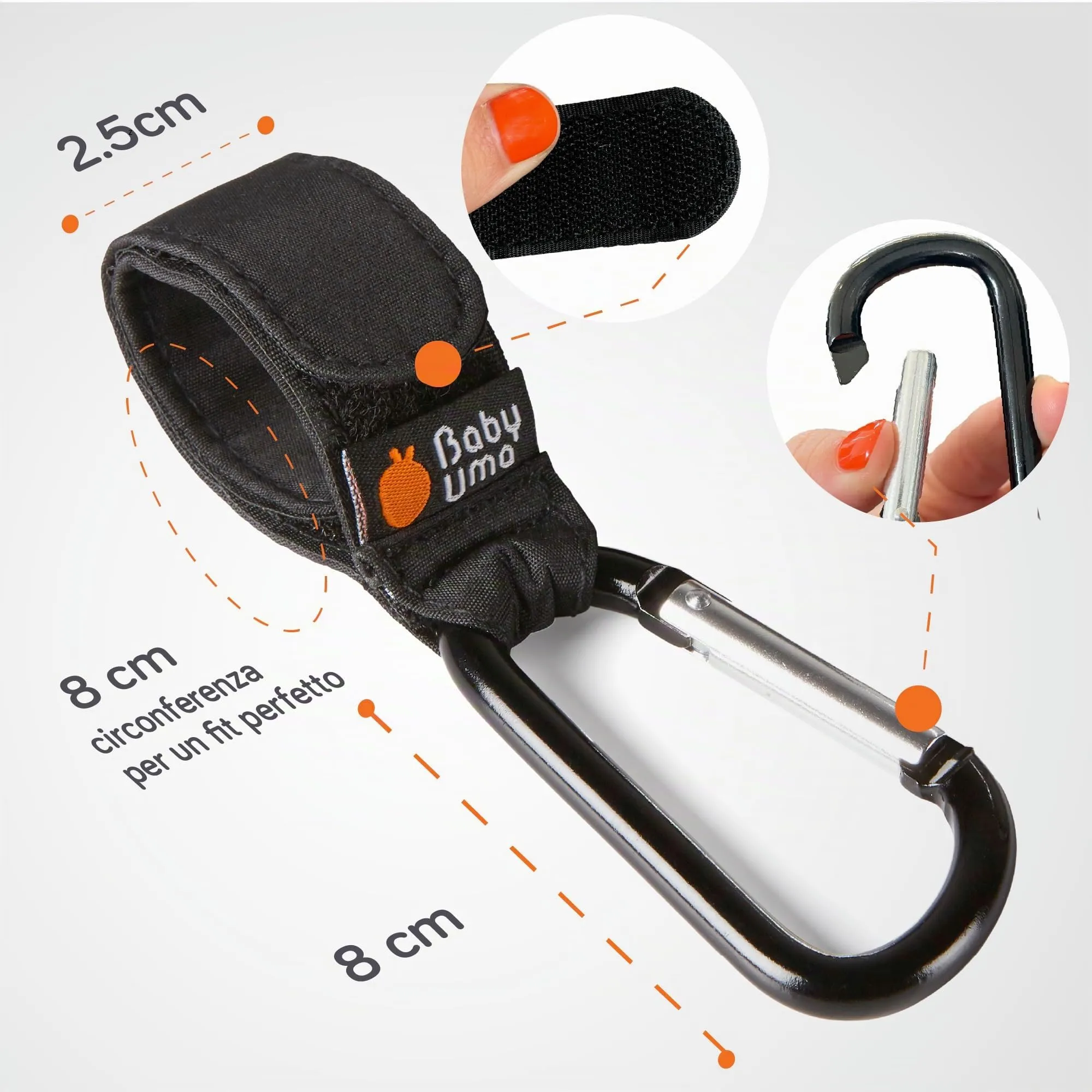 Baby Uma Ganci Passeggino Porta Borse, Moschettoni (2 Pezzi) - immagine 8