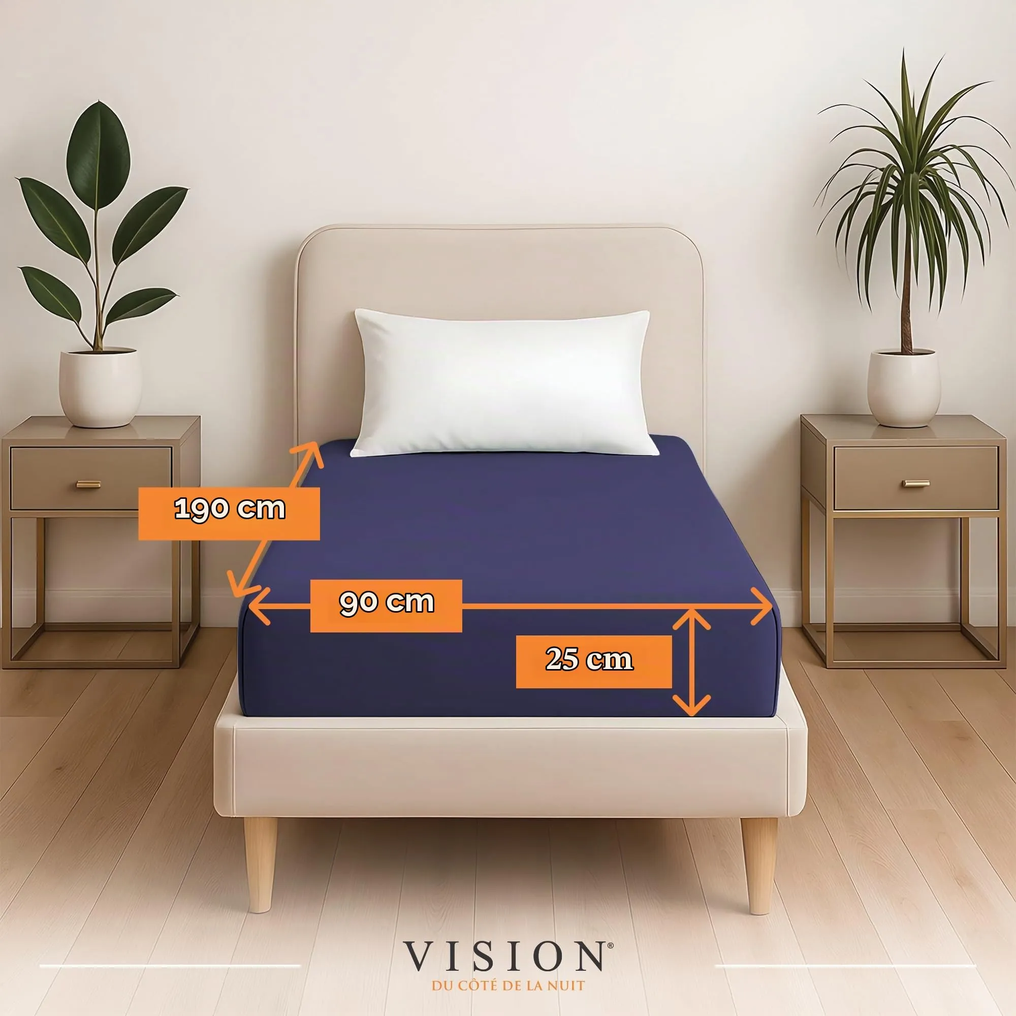 VISION Lenzuolo con angoli 100% cotone, Letto singolo (90 x 190 cm), Blu Navy - immagine 2