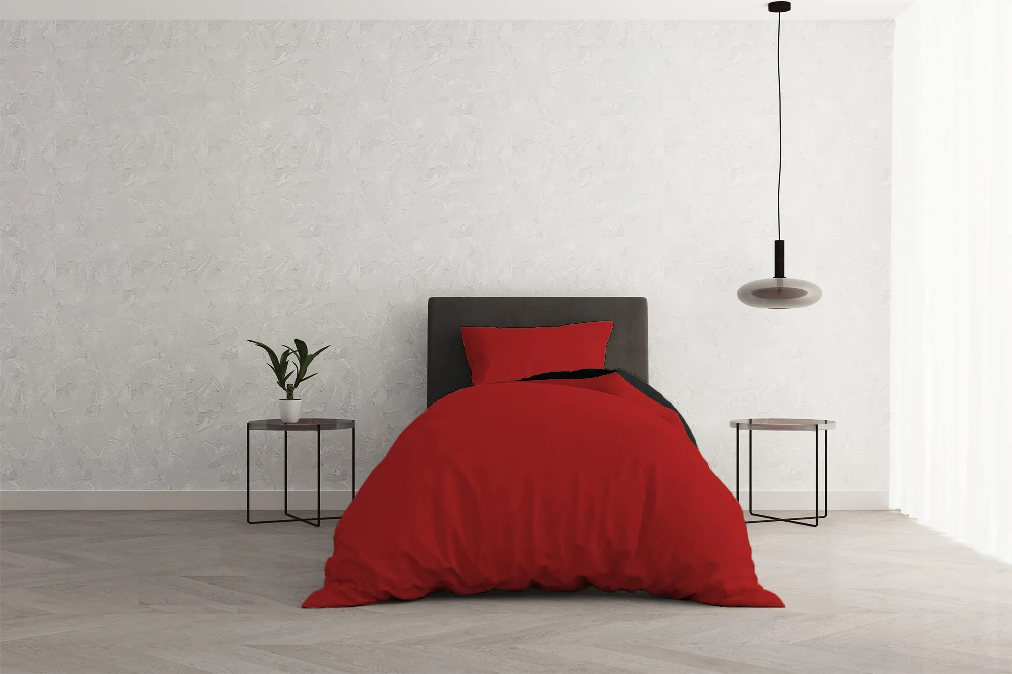 Italian Bed Linen 100% Cotone Parure Copripiumino, Rosso/Nero, Singolo, 2 Unità - immagine 2