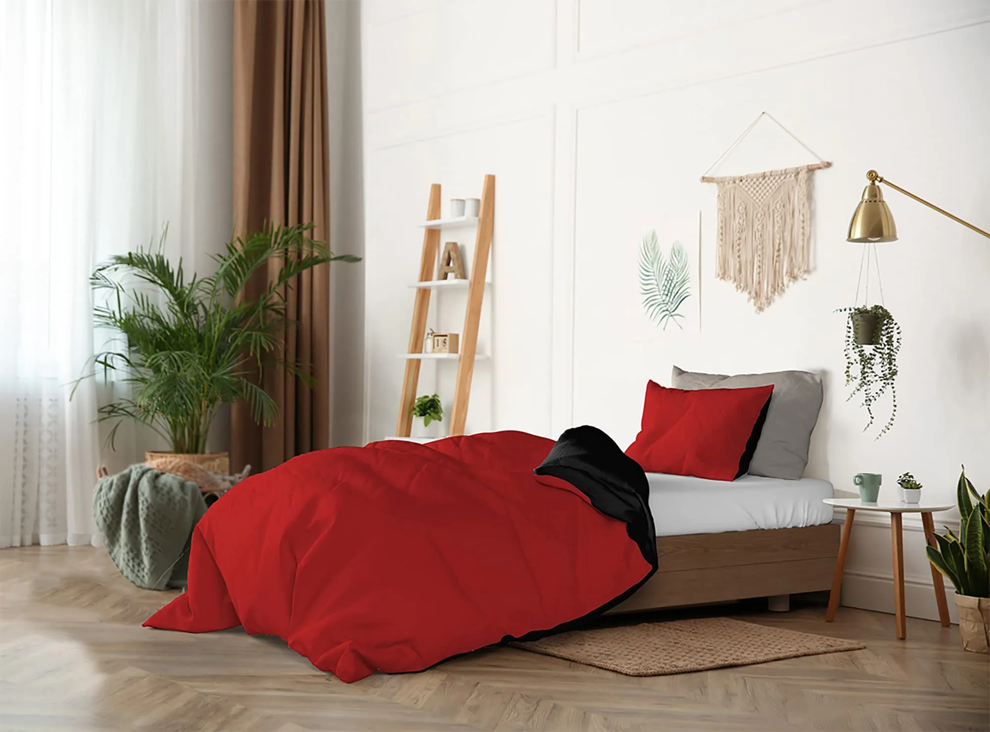 Italian Bed Linen 100% Cotone Parure Copripiumino, Rosso/Nero, Singolo, 2 Unità - immagine 3