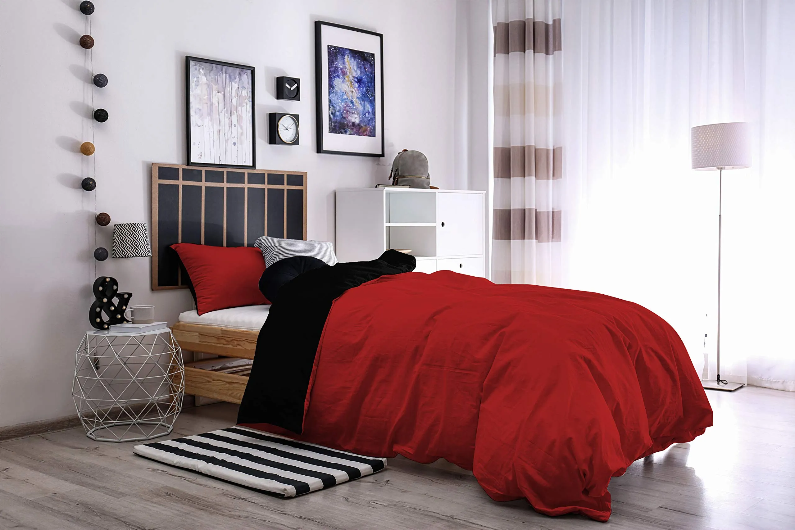 Italian Bed Linen 100% Cotone Parure Copripiumino, Rosso/Nero, Singolo, 2 Unità - immagine 4