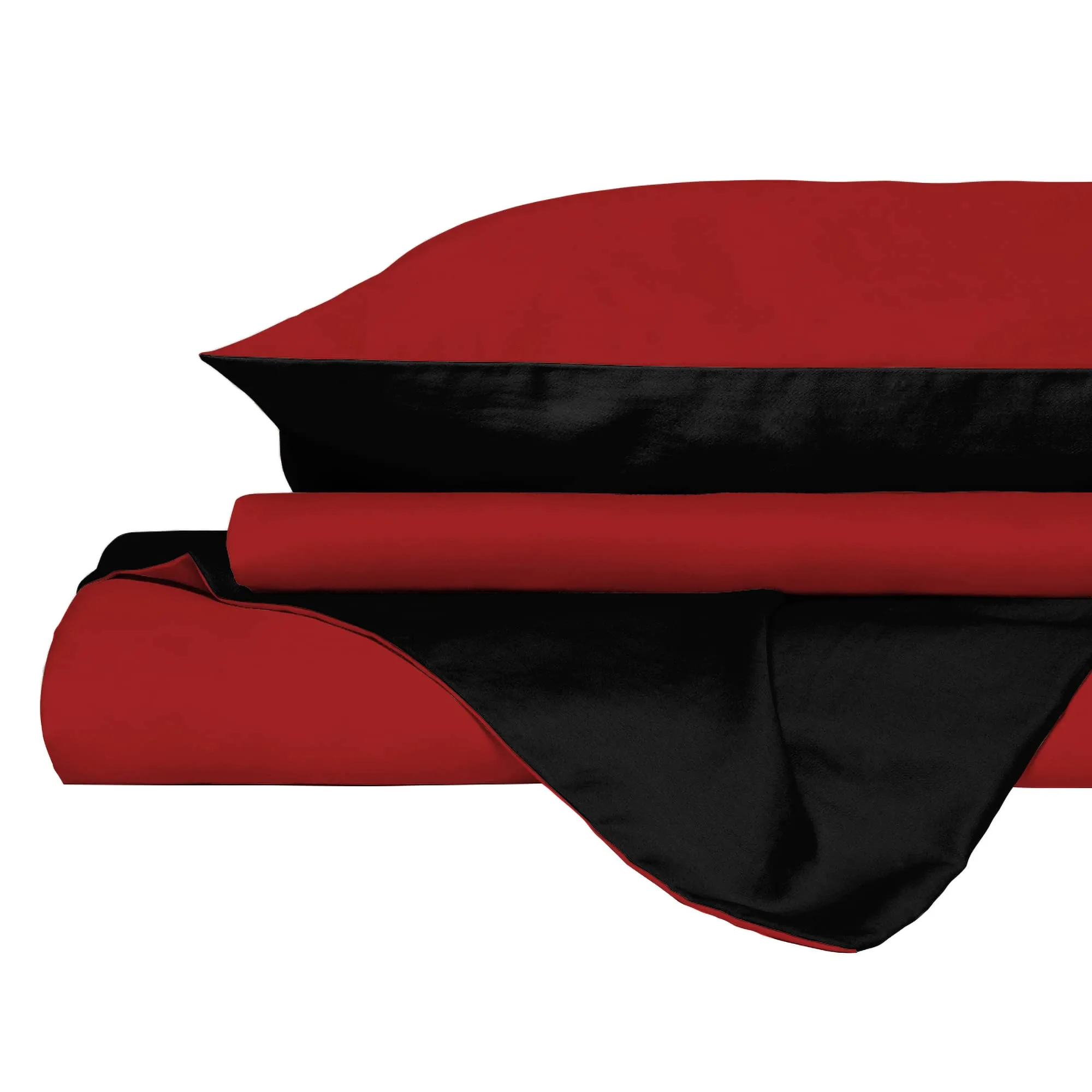 Italian Bed Linen 100% Cotone Parure Copripiumino, Rosso/Nero, Singolo, 2 Unità - immagine 6