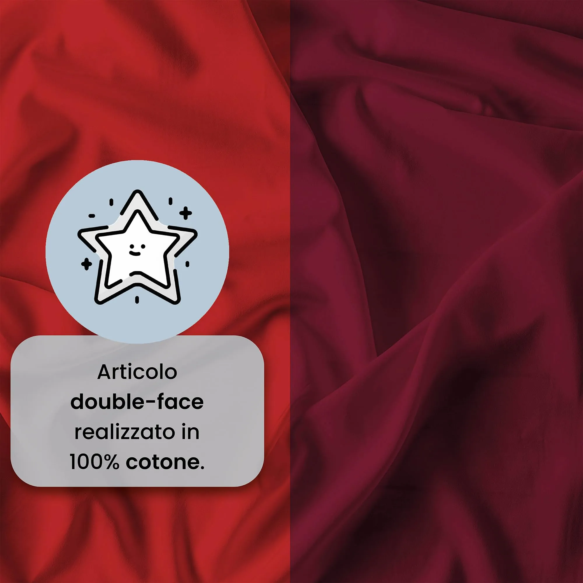 Italian Bed Linen Set Copripiumino 100% Cotone, 200x200 cm, Piazza e Mezza, Bordeaux/Rosso - immagine 3