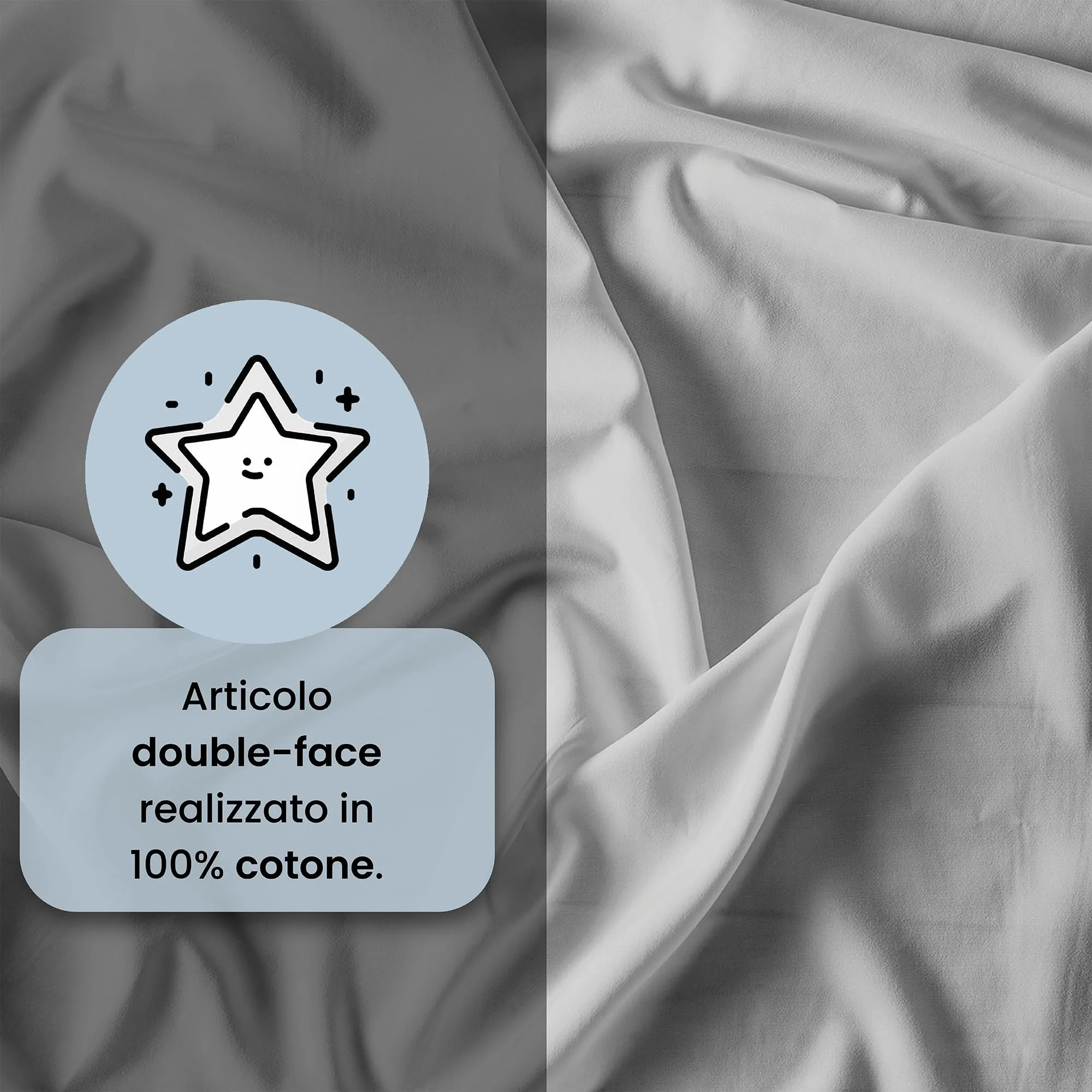 Italian Bed Linen Set Copripiumino 100% Cotone, Singolo, 150x200 cm, Grigio Scuro/Grigio Chiaro - immagine 3