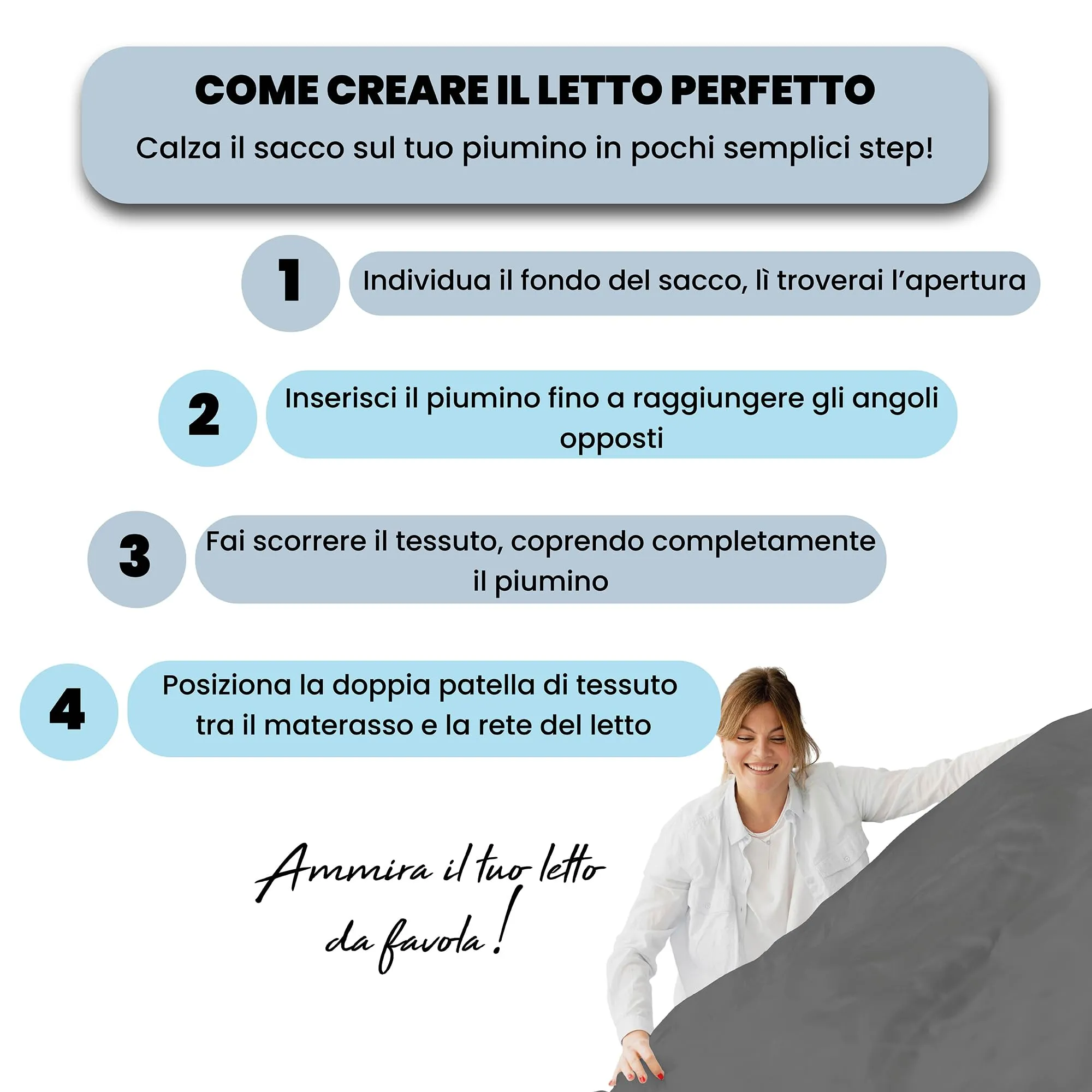 Italian Bed Linen Set Copripiumino 100% Cotone, Singolo, 150x200 cm, Grigio Scuro/Grigio Chiaro - immagine 5