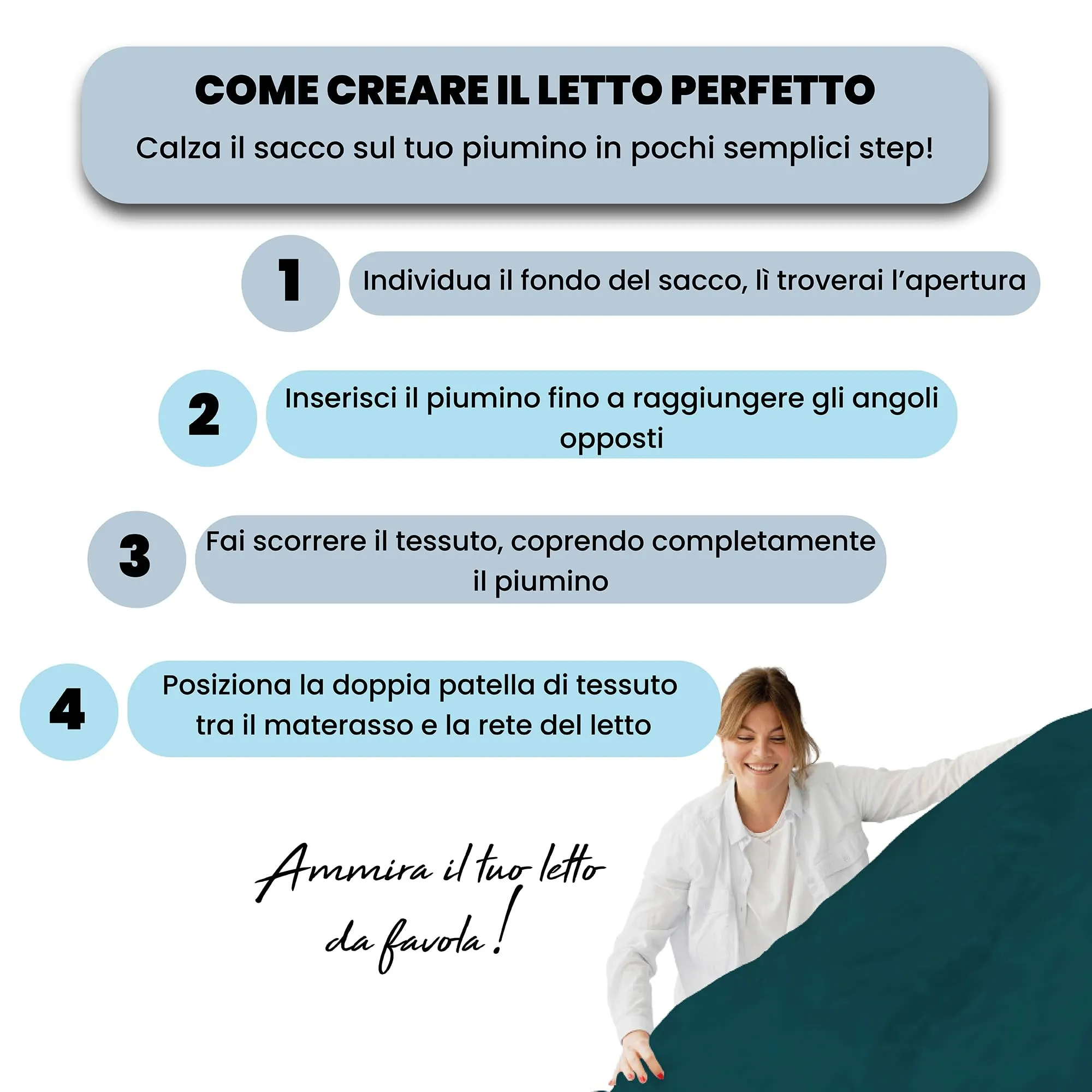 Italian Bed Linen Set Copripiumino 100% Cotone, 200x200 cm, Piazza e Mezza, Petrolio/Grigio Chiaro - immagine 5