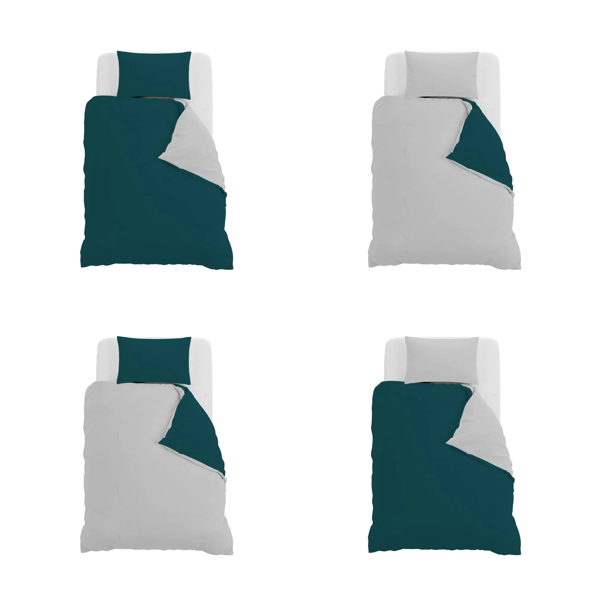 Italian Bed Linen Set Copripiumino 100% Cotone, 200x200 cm, Piazza e Mezza, Petrolio/Grigio Chiaro - immagine 11