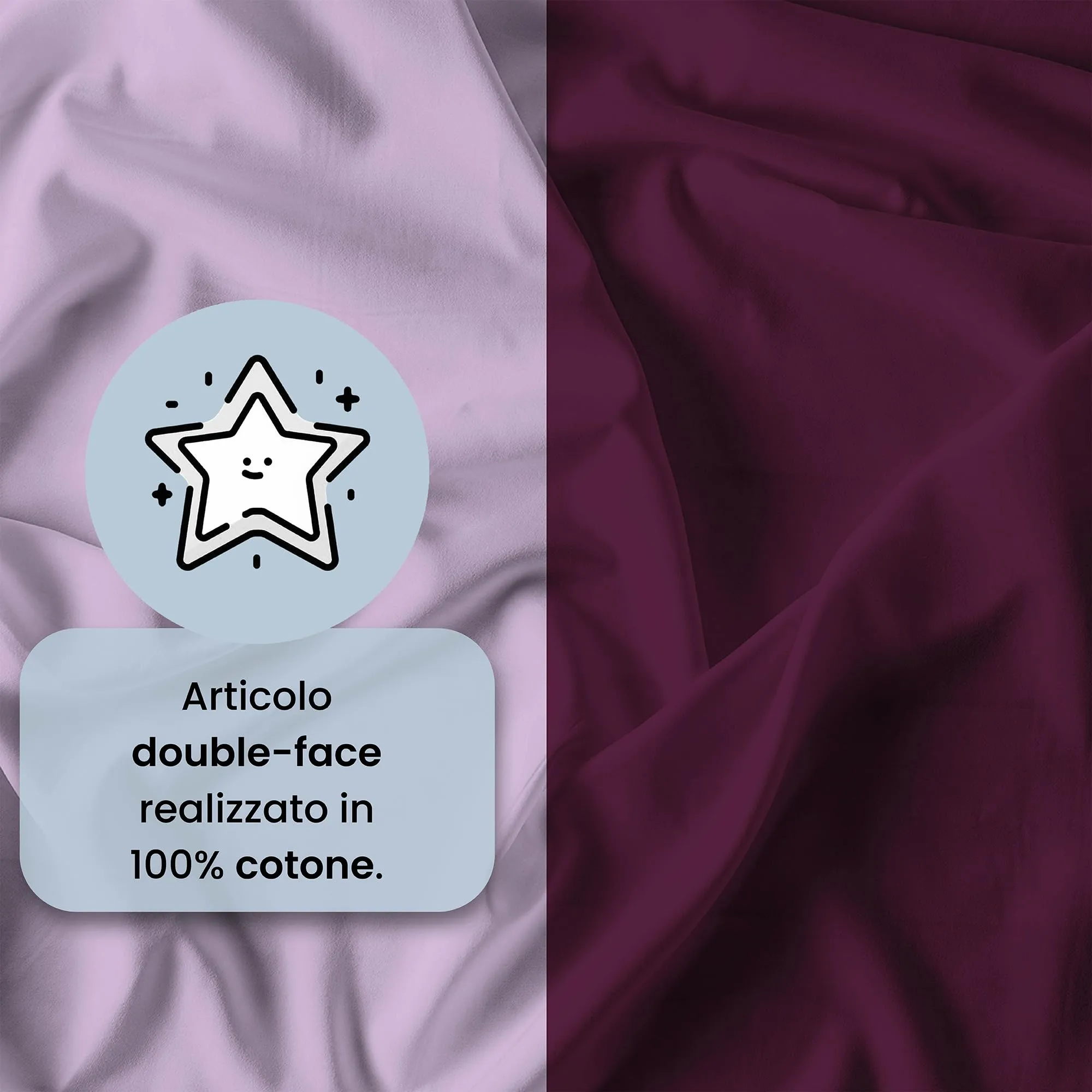 Italian Bed Linen Set Copripiumino 100% Cotone Natural Color, 200x200 cm, Piazza e Mezza, Prugna/Lilla - immagine 3