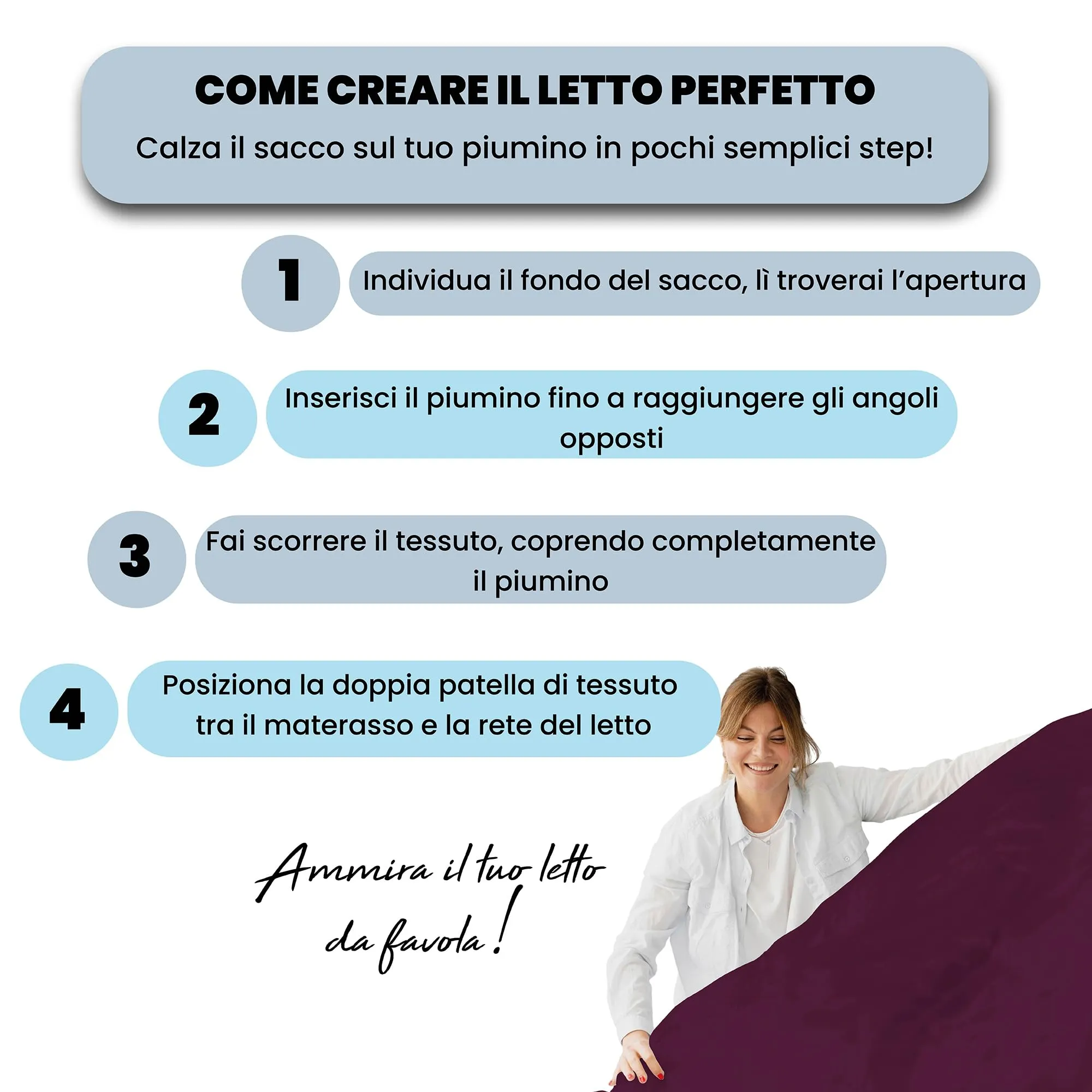 Italian Bed Linen Set Copripiumino 100% Cotone Natural Color, 200x200 cm, Piazza e Mezza, Prugna/Lilla - immagine 5