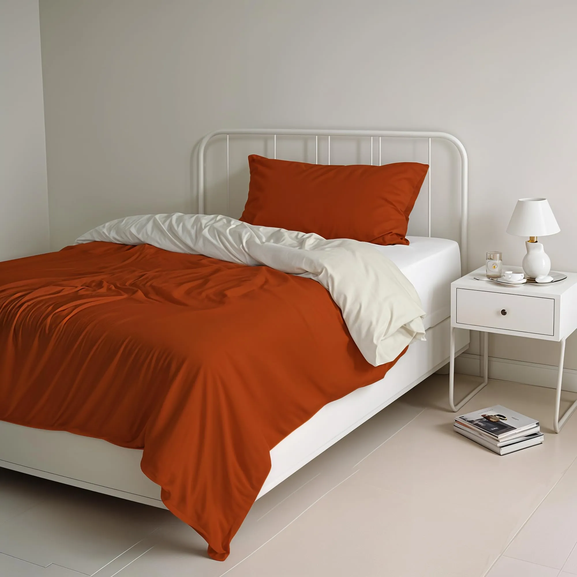 Italian Bed Linen Set Copripiumino 100% Cotone, 200x200 cm, Piazza e Mezza, Terra/Panna - immagine 1