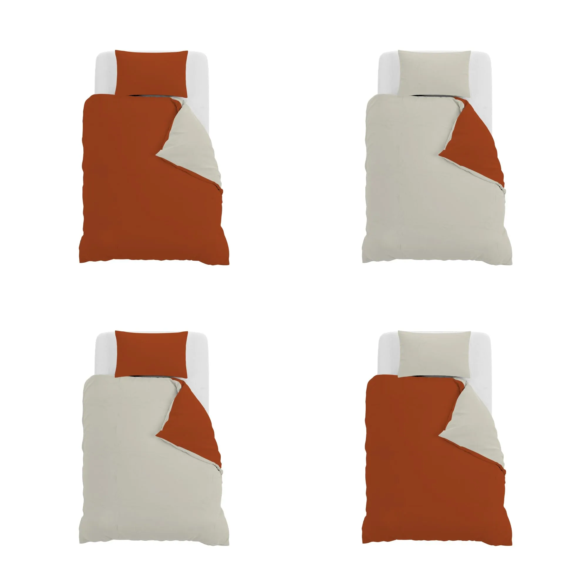 Italian Bed Linen Set Copripiumino 100% Cotone, 200x200 cm, Piazza e Mezza, Terra/Panna - immagine 11