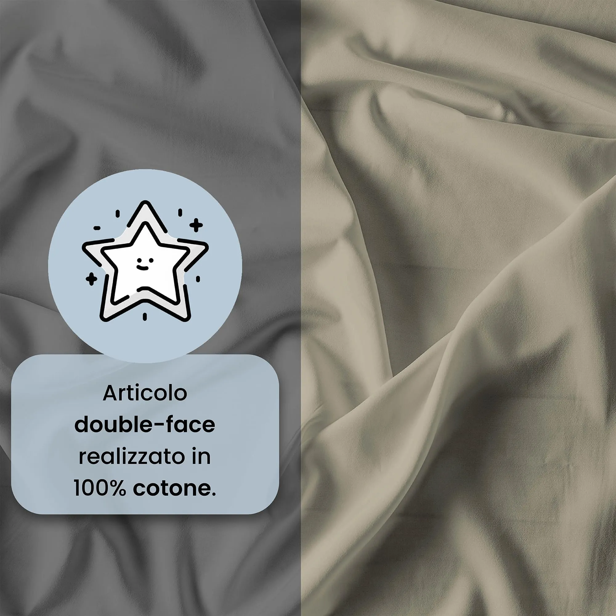 Italian Bed Linen Set Copripiumino 100% Cotone, 200x200 cm, Piazza e Mezza, Tortora/Grigio Scuro - immagine 3