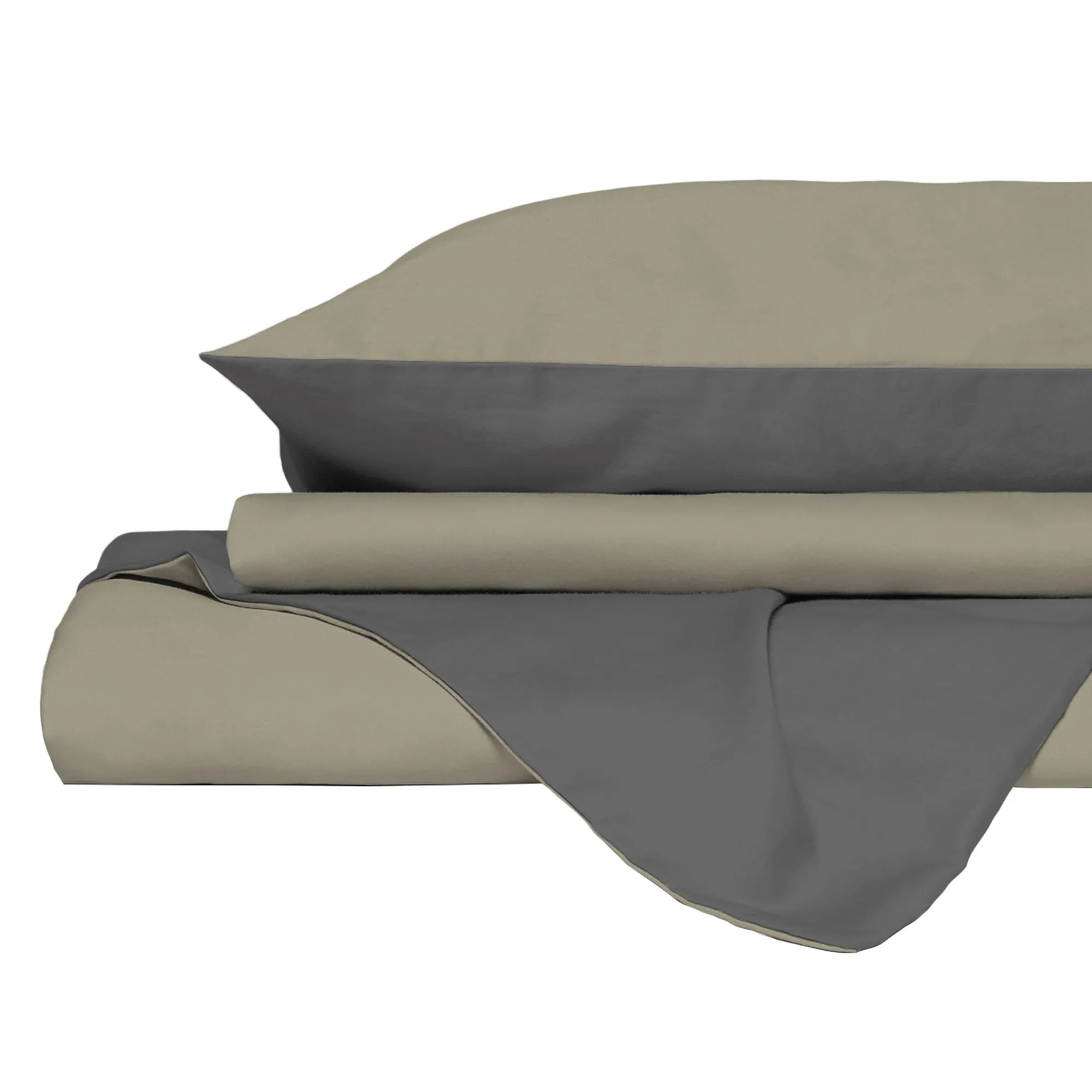 Italian Bed Linen Set Copripiumino 100% Cotone, 200x200 cm, Piazza e Mezza, Tortora/Grigio Scuro - immagine 9