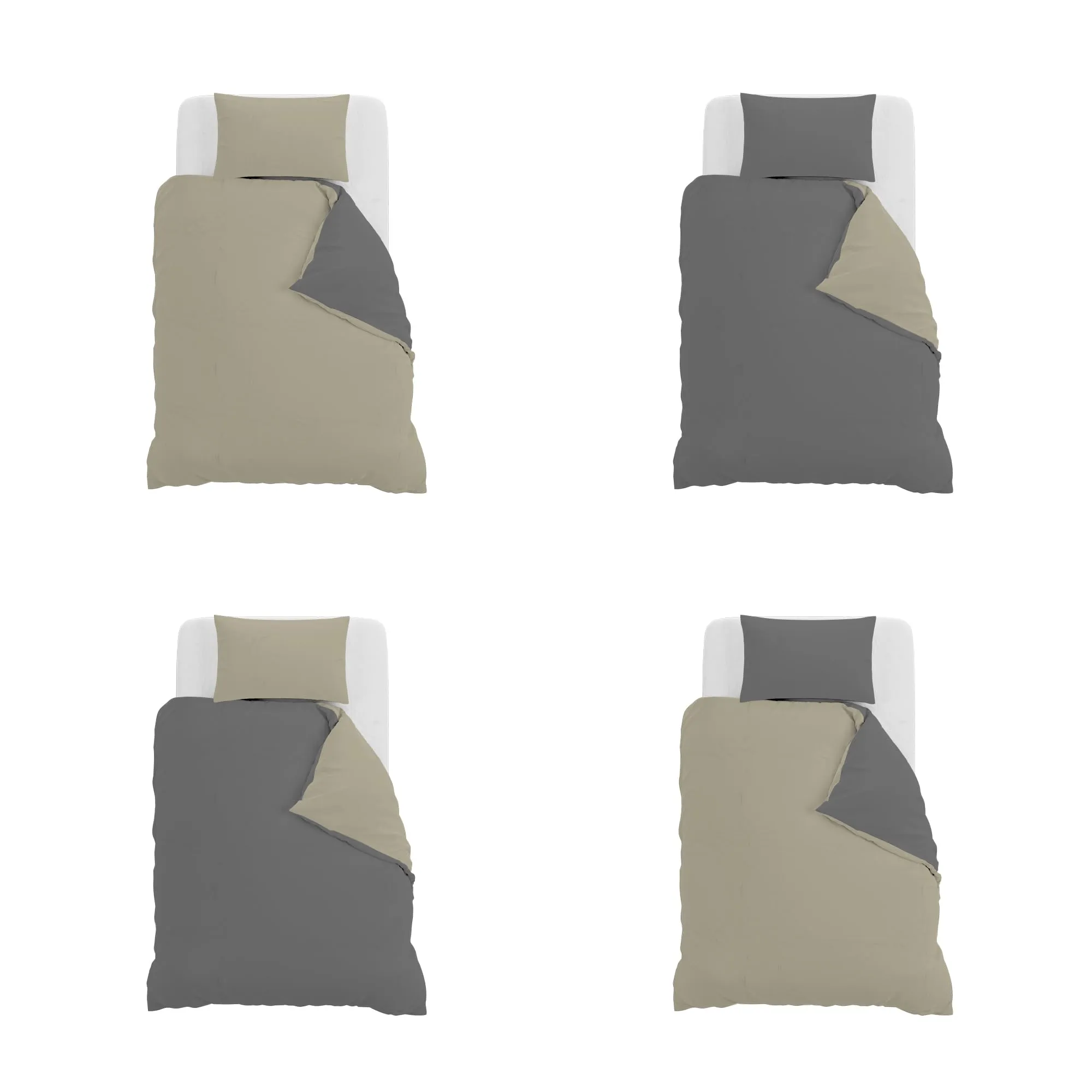 Italian Bed Linen Set Copripiumino 100% Cotone, 200x200 cm, Piazza e Mezza, Tortora/Grigio Scuro - immagine 11