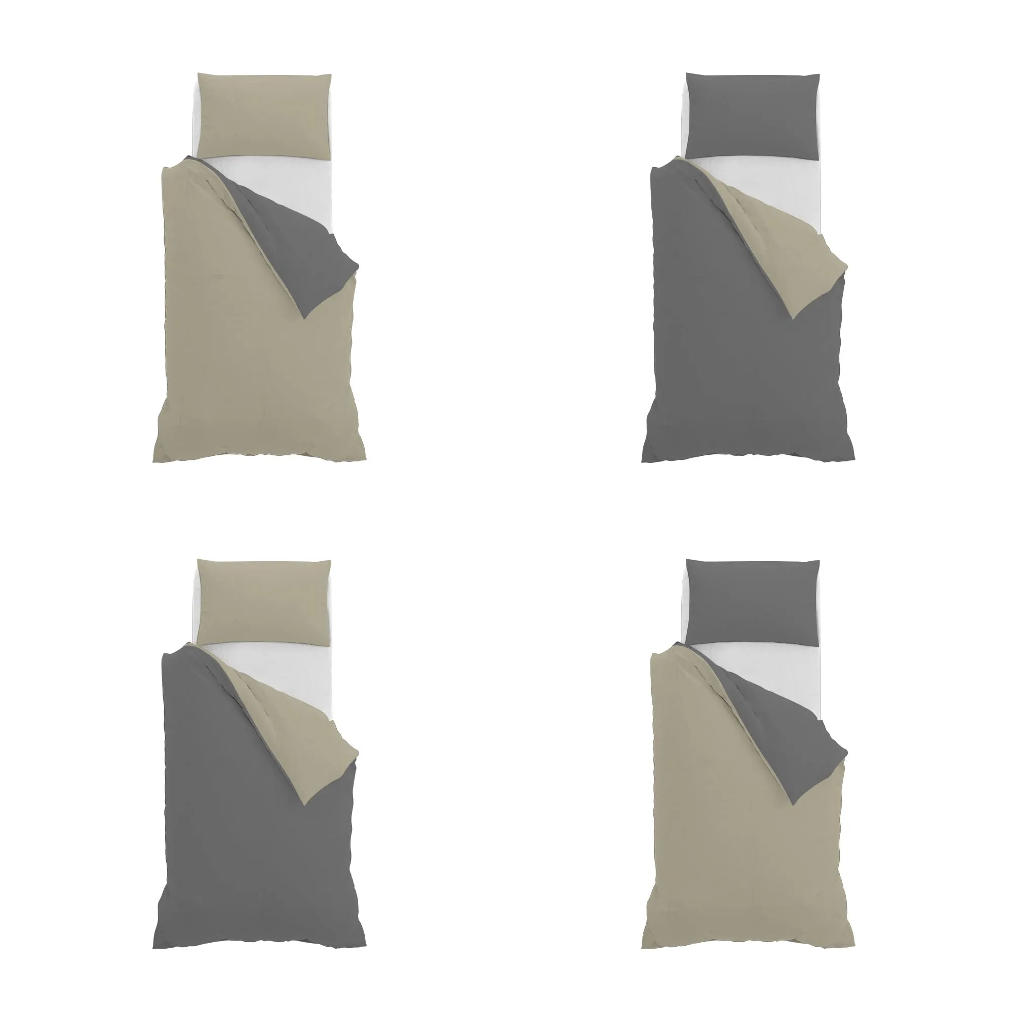 Italian Bed Linen Set Copripiumino 100% Cotone, Singolo, 150x200 cm, Tortora/Grigio Scuro - immagine 11