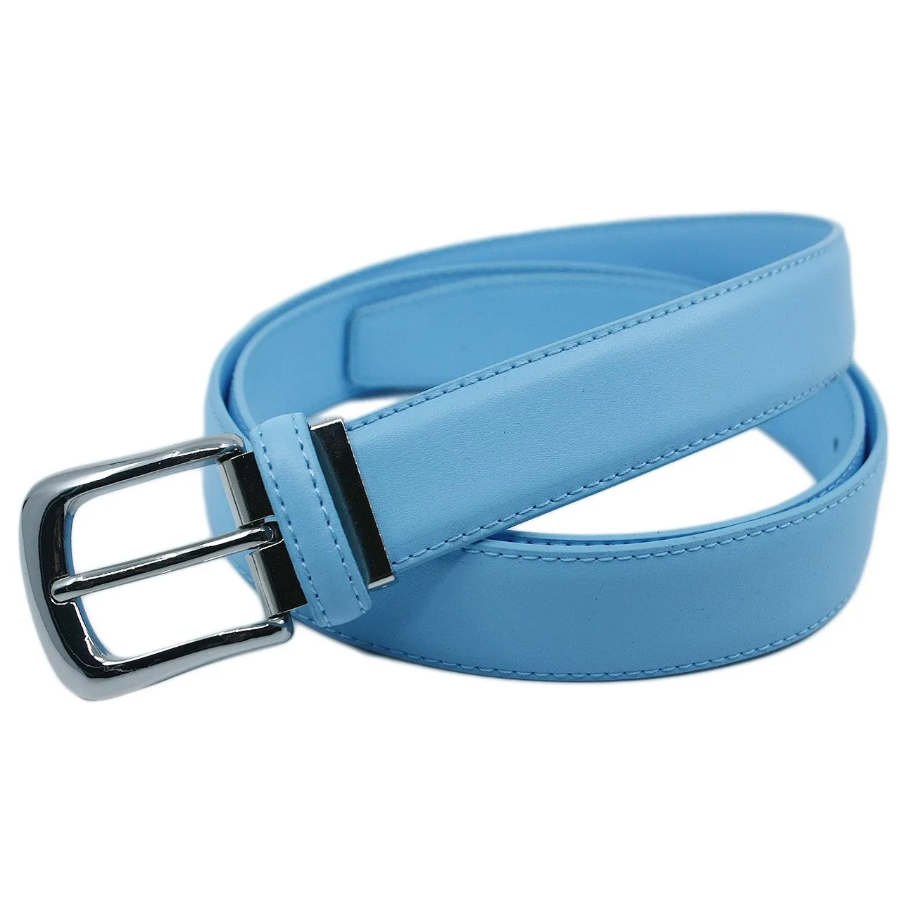 YEHMAN Cintura Classica in Crosta di Pelle Bovina 3 cm, Fibbia Argentata, Azzurro, 120 cm - immagine 1