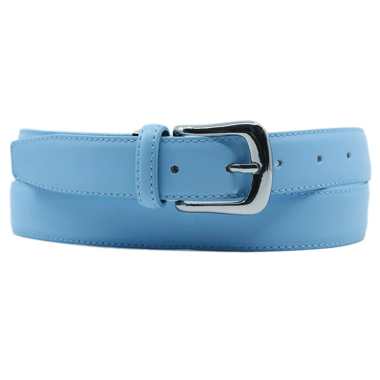 YEHMAN Cintura Classica in Crosta di Pelle Bovina 3 cm, Fibbia Argentata, Azzurro, 120 cm - immagine 2