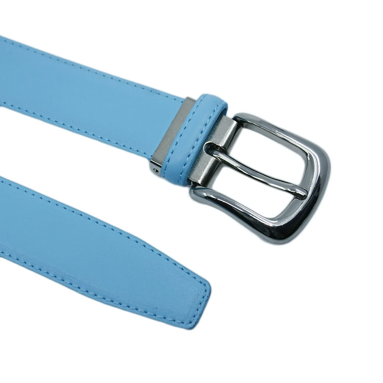 YEHMAN Cintura Classica in Crosta di Pelle Bovina 3 cm, Fibbia Argentata, Azzurro, 120 cm - immagine 3