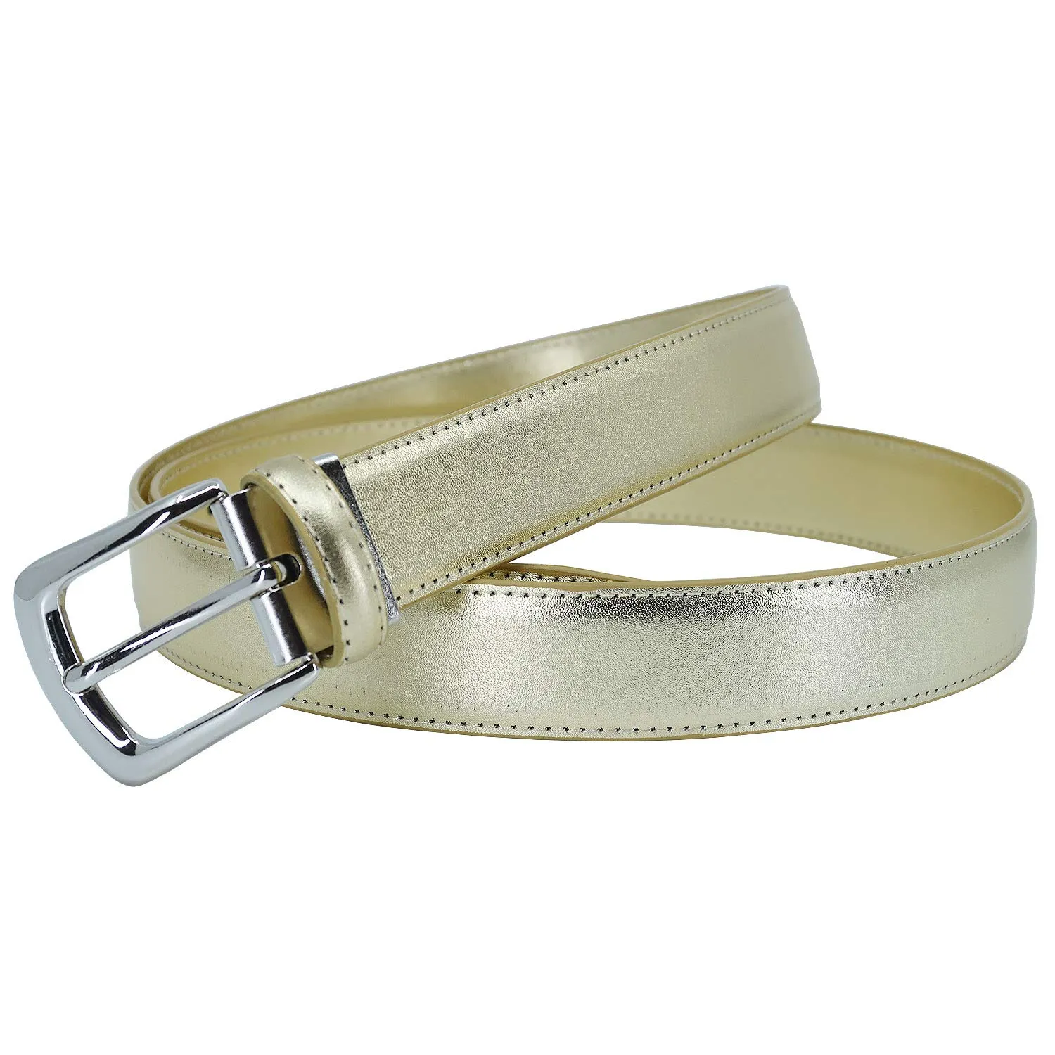YEHMAN Cintura classica in pelle bovina 3 cm, fibbia argento con ardiglione, oro, 120 cm - immagine 1