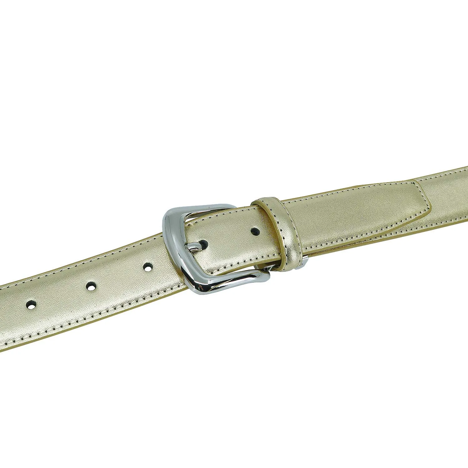 YEHMAN Cintura classica in pelle bovina 3 cm, fibbia argento con ardiglione, oro, 120 cm - immagine 2