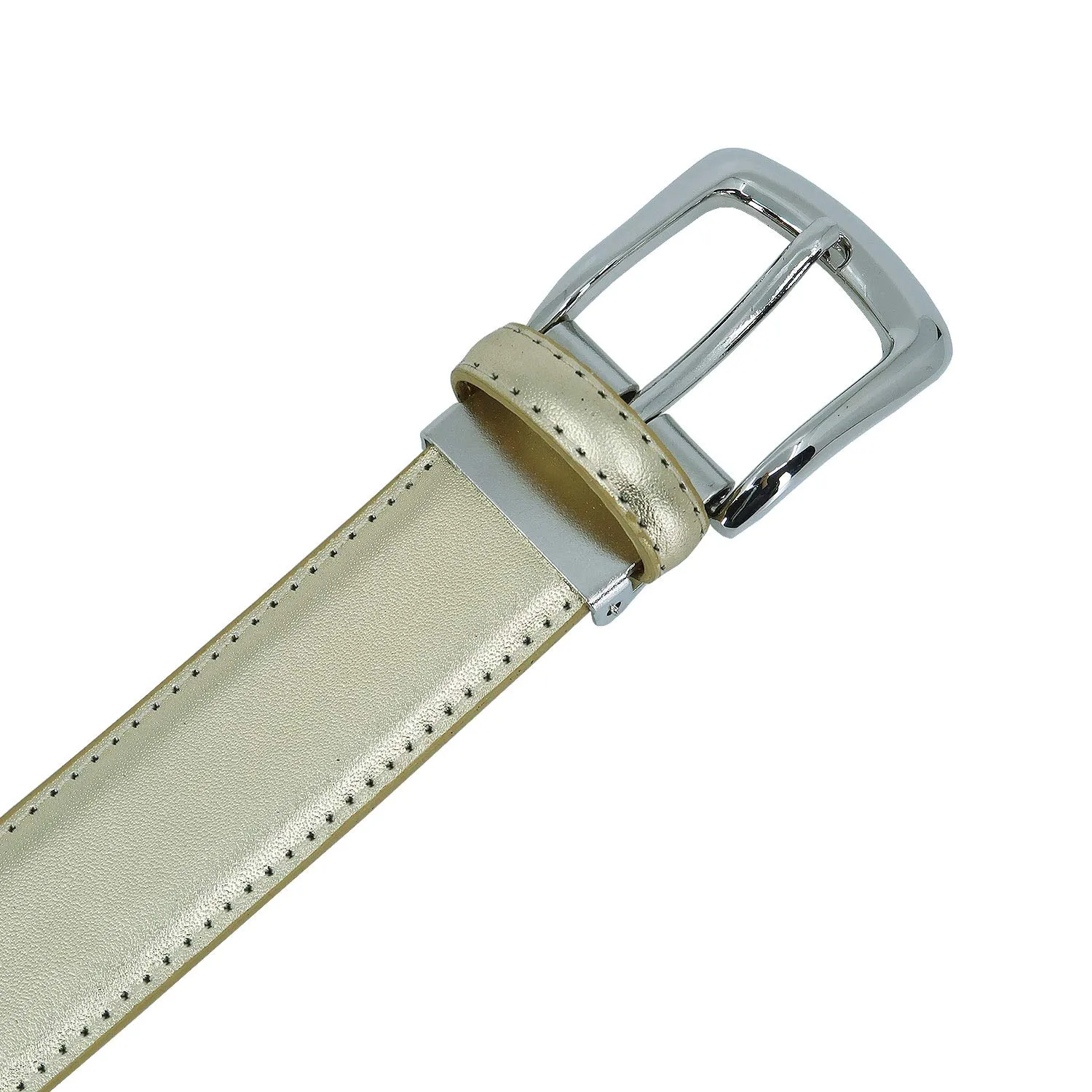YEHMAN Cintura classica in pelle bovina 3 cm, fibbia argento con ardiglione, oro, 120 cm - immagine 3
