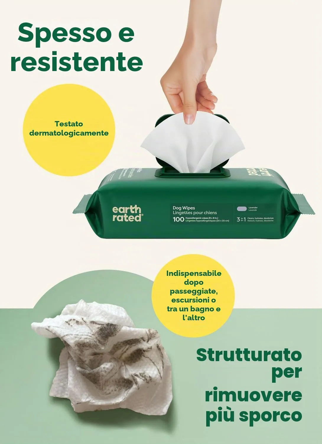 Earth Rated Salviette Ipoallergeniche per Cani alla Lavanda, 100 Pezzi - immagine 3