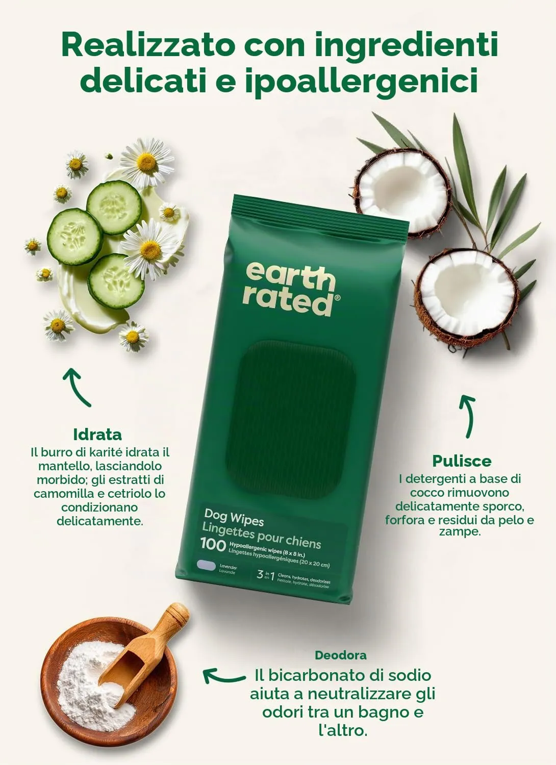 Earth Rated Salviette Ipoallergeniche per Cani alla Lavanda, 100 Pezzi - immagine 5