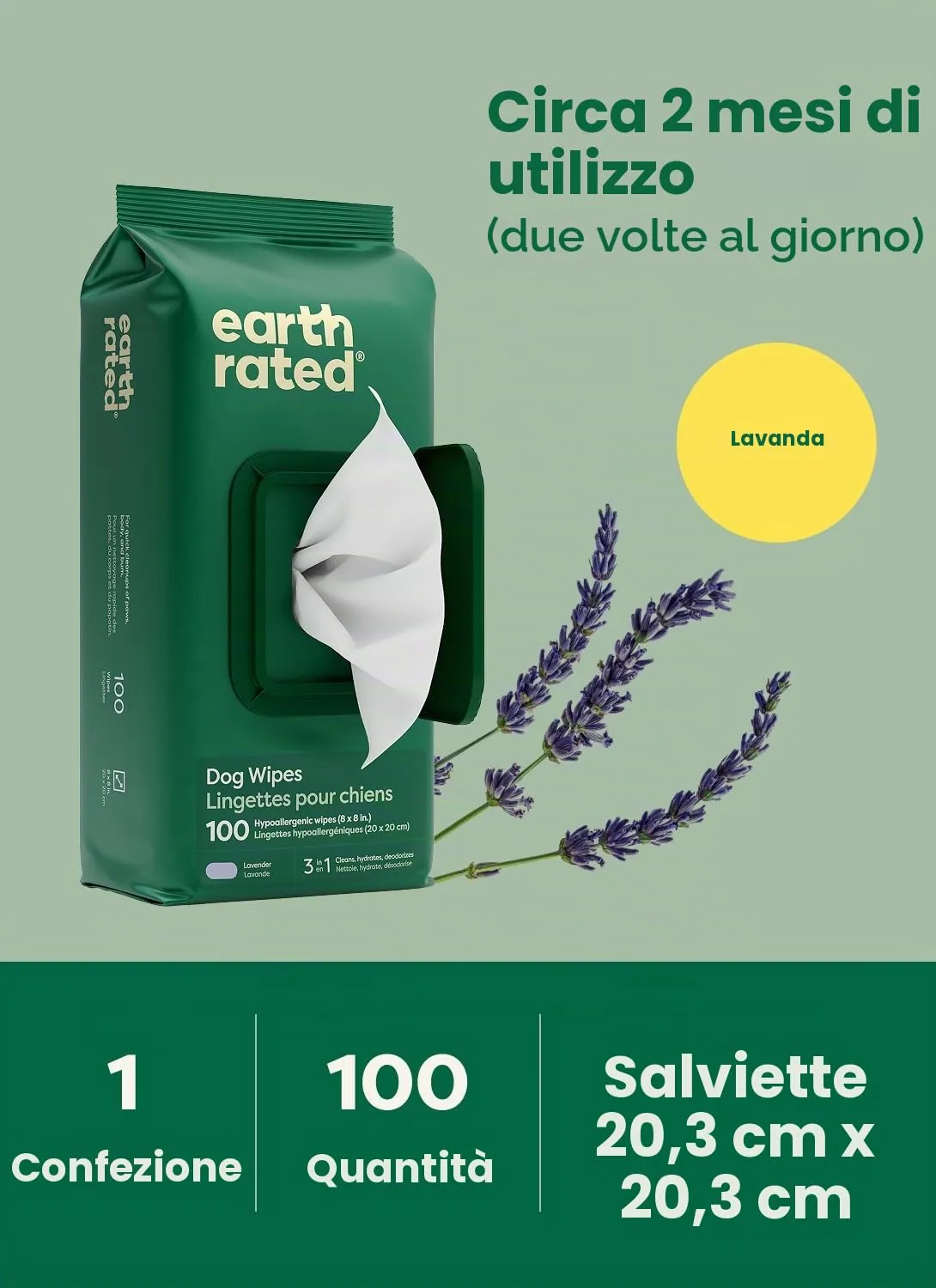 Earth Rated Salviette Ipoallergeniche per Cani alla Lavanda, 100 Pezzi - immagine 8