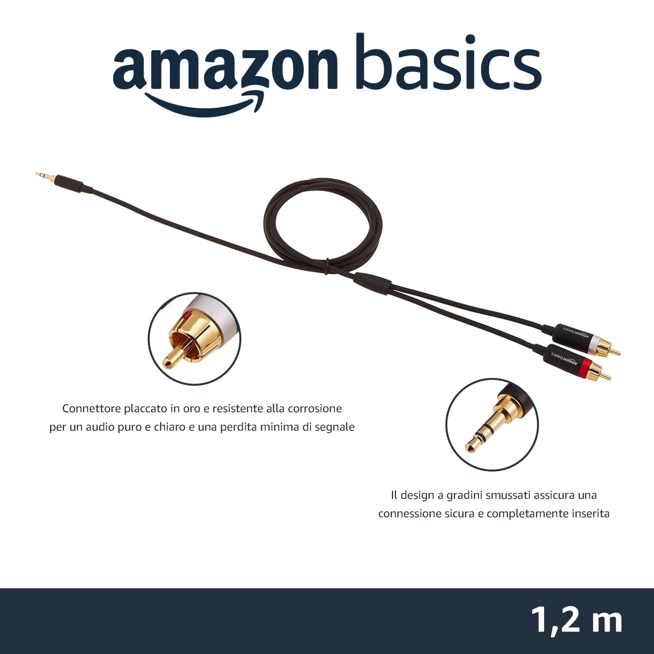 Amazon Basics Cavo Adattatore Aux 3,5mm a 2 RCA, 1.2 m, Nero - immagine 2