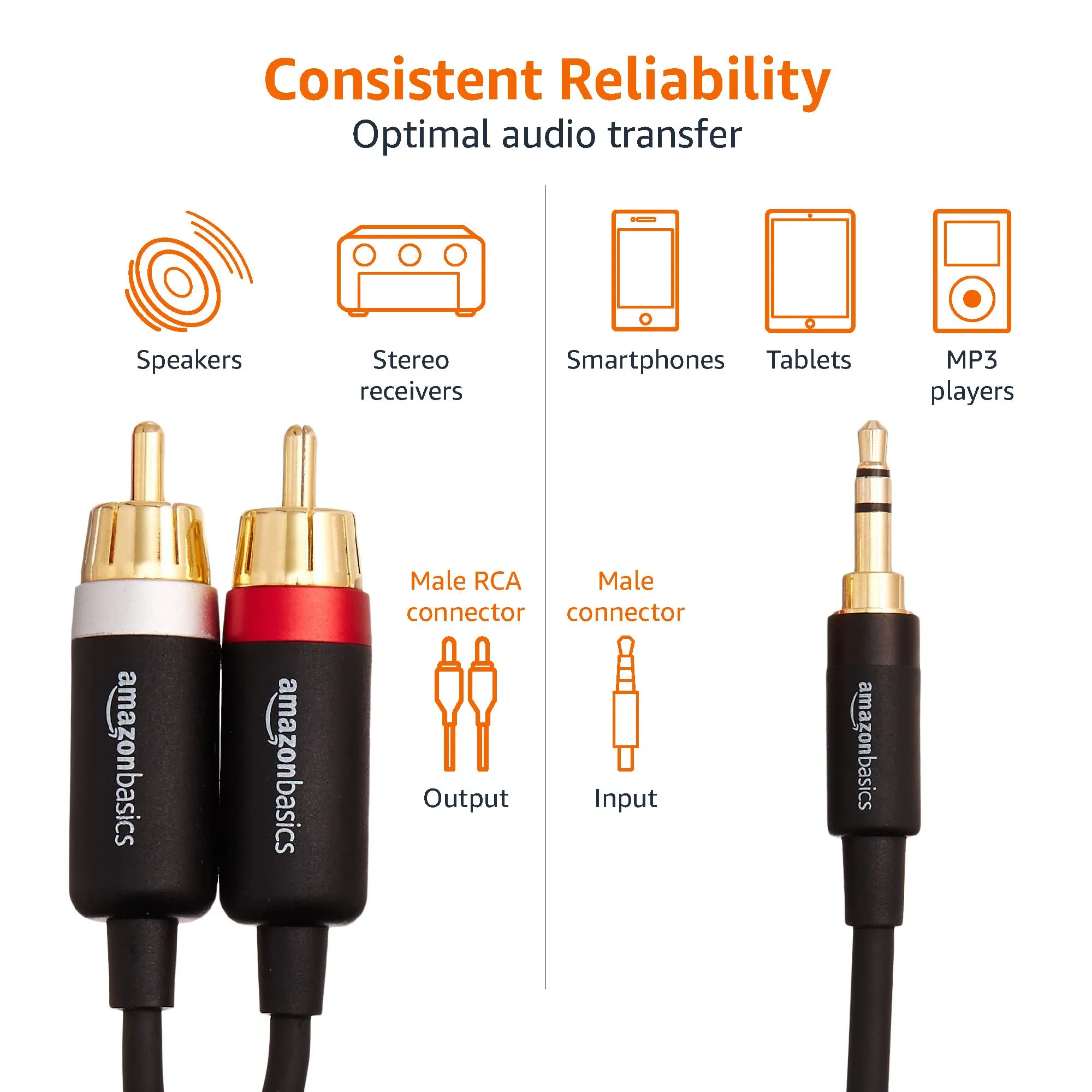 Amazon Basics Cavo Adattatore da Aux 3,5 mm a 2 RCA, 7.6 m, Nero - immagine 5