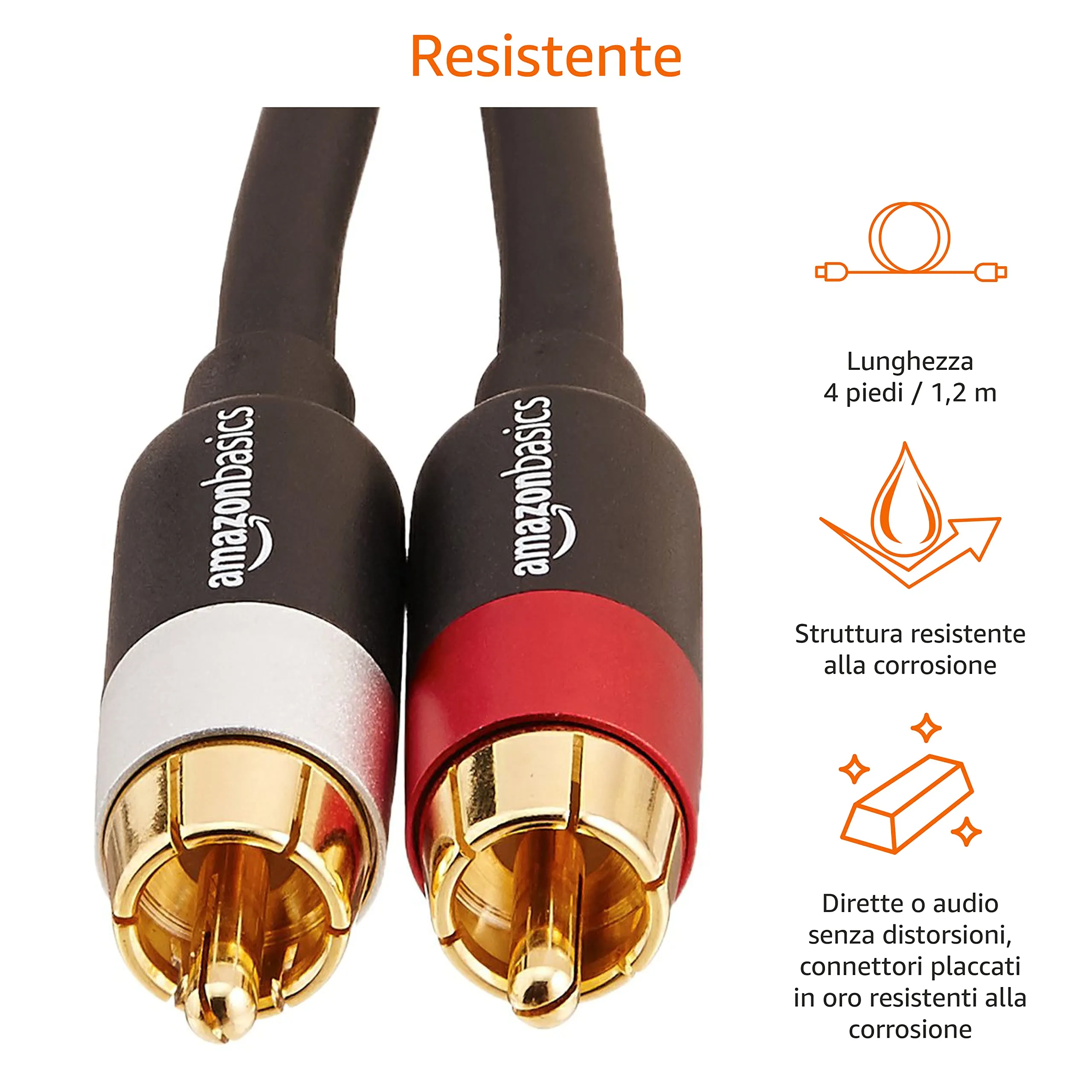 Amazon Basics Cavo Audio RCA, 1.22 m, Nero - immagine 2