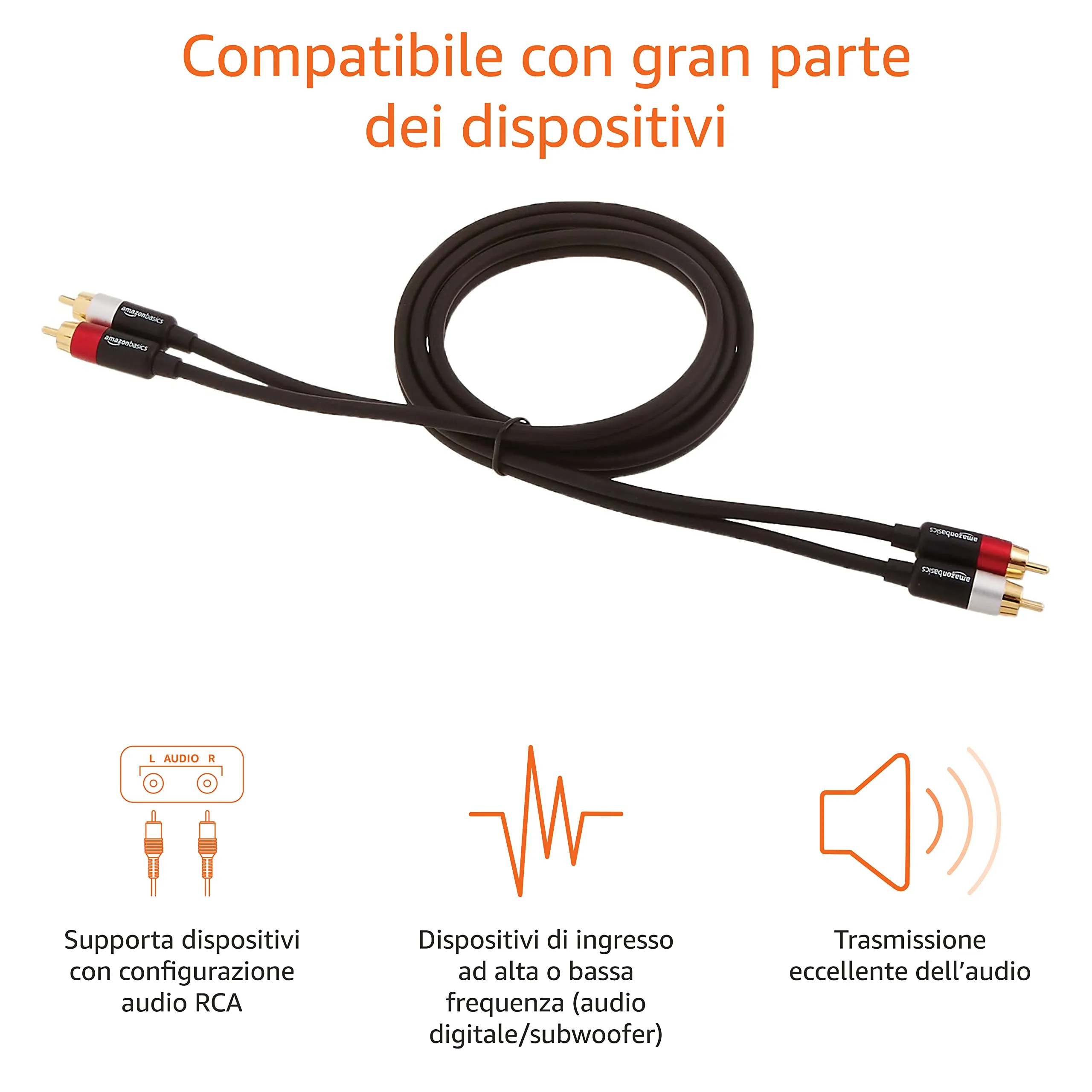 Amazon Basics Cavo Audio RCA, 1.22 m, Nero - immagine 3