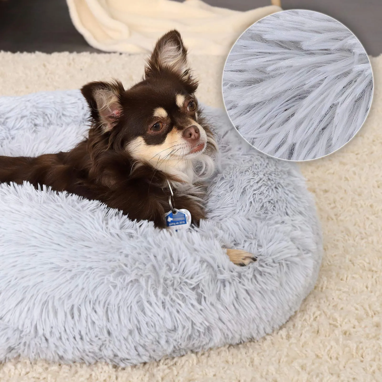lionto Cuccia Ciambella per Cani e Gatti, Ø 50 cm, Grigio Chiaro - immagine 4