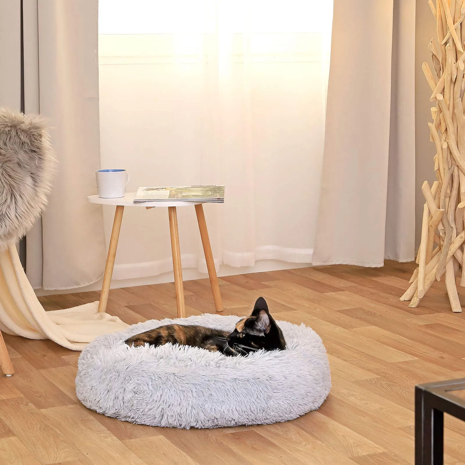 lionto Cuccia Ciambella per Cani e Gatti, Ø 40 cm, Grigio Chiaro - immagine 4