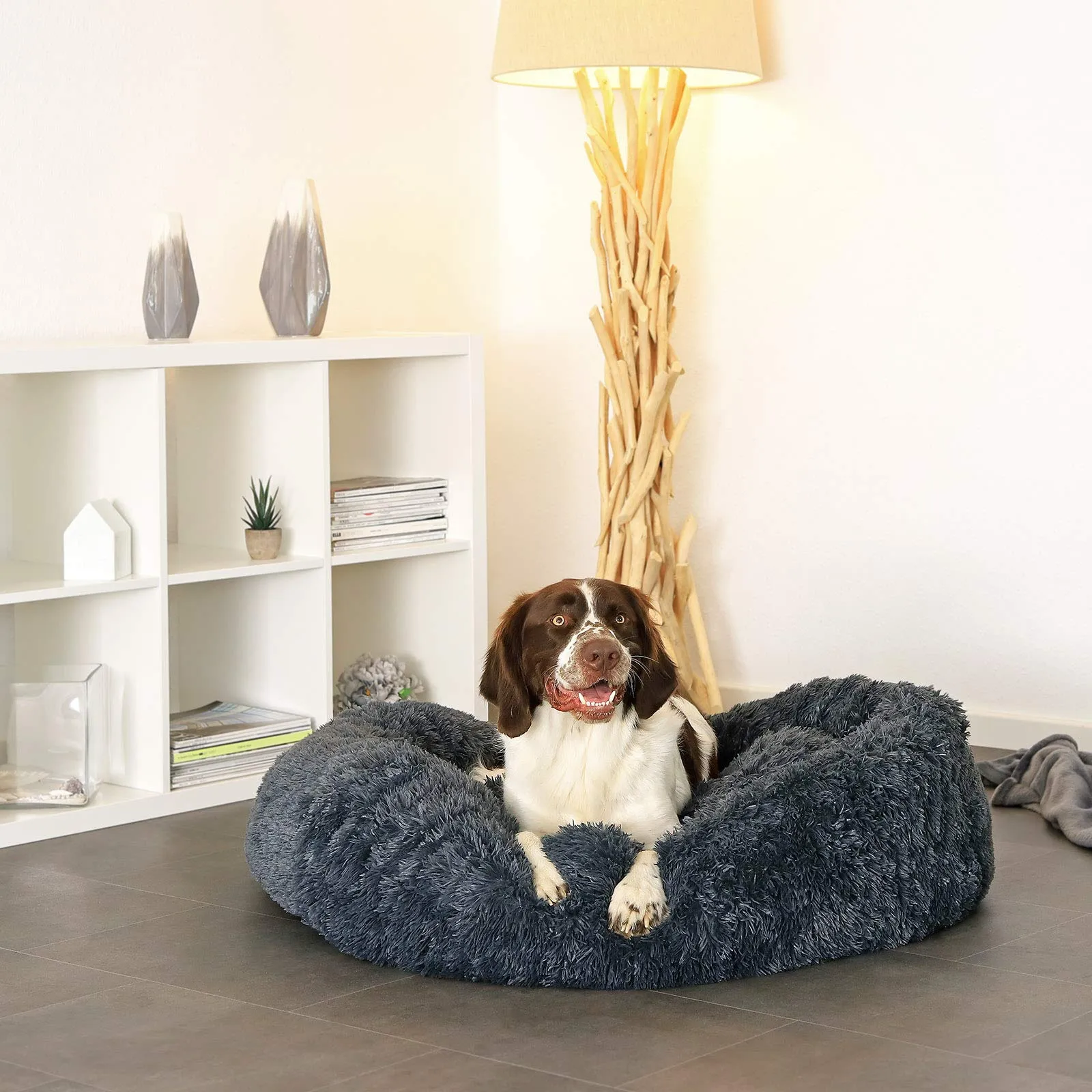 lionto Cuccia Ciambella per Cani e Gatti, Rotonda, Ø 100 cm, Grigio Scuro - immagine 3