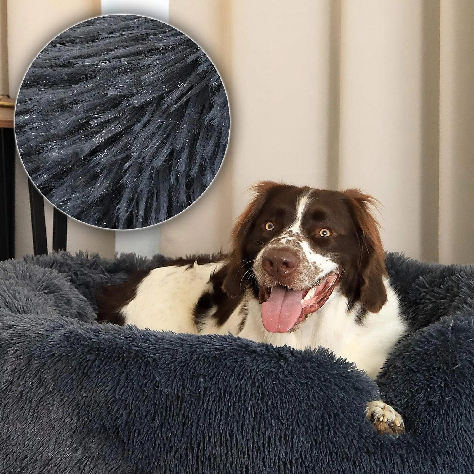 lionto Cuccia Ciambella per Cani e Gatti, Rotonda, Ø 100 cm, Grigio Scuro - immagine 4