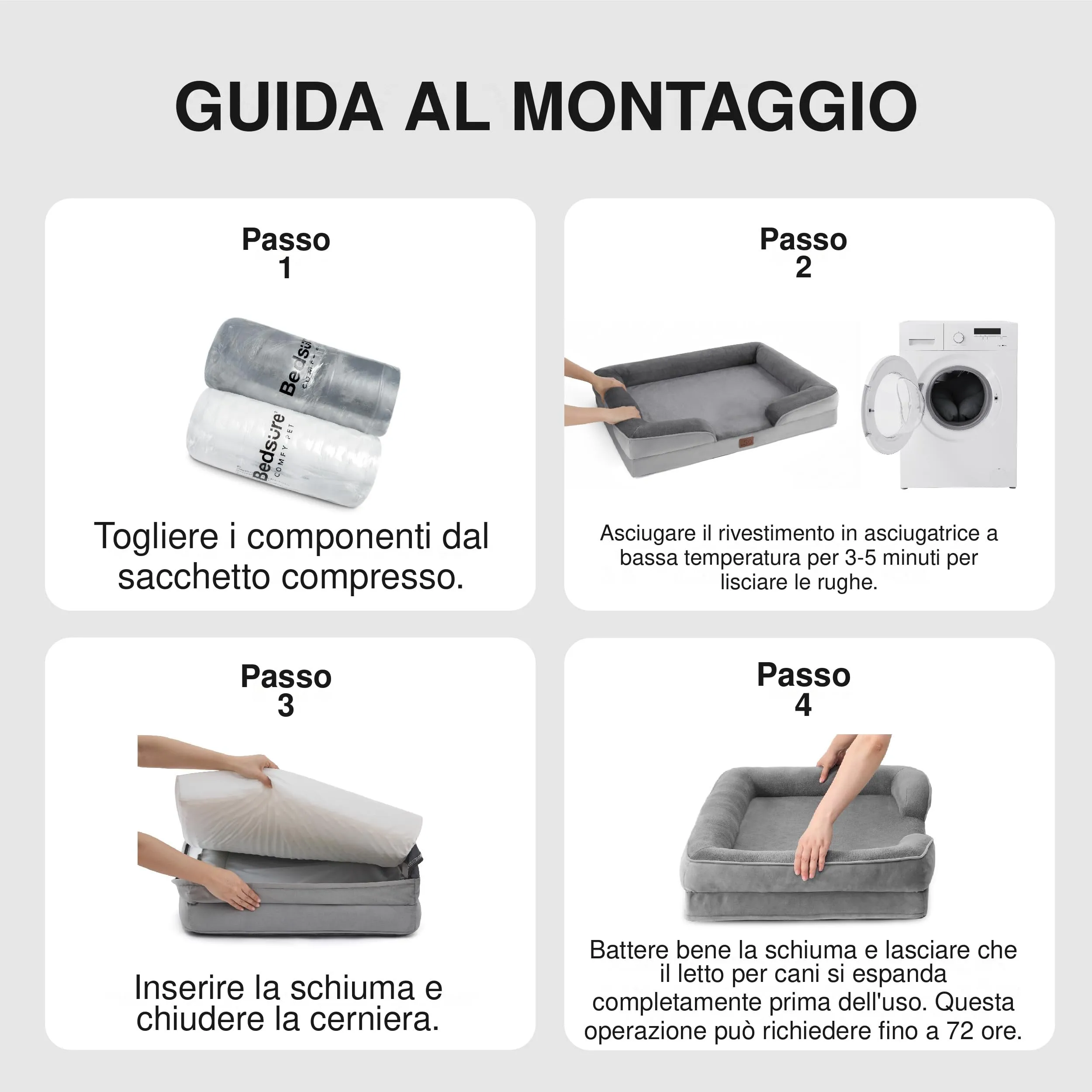Bedsure Cuccia Ortopedica Lavabile per Cani Piccoli, 71x58cm, Grigio - immagine 8
