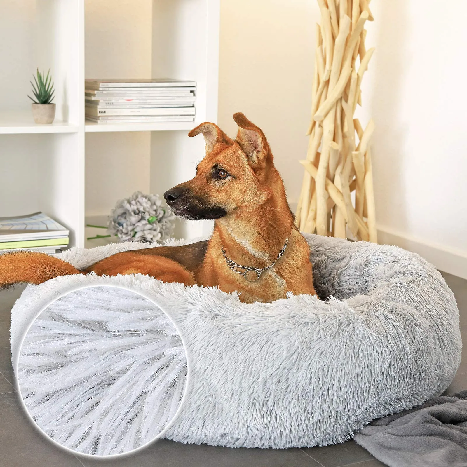 lionto Cuccia Ciambella per Cani e Gatti, Rotonda, Ø 80 cm, Grigio Chiaro - immagine 3