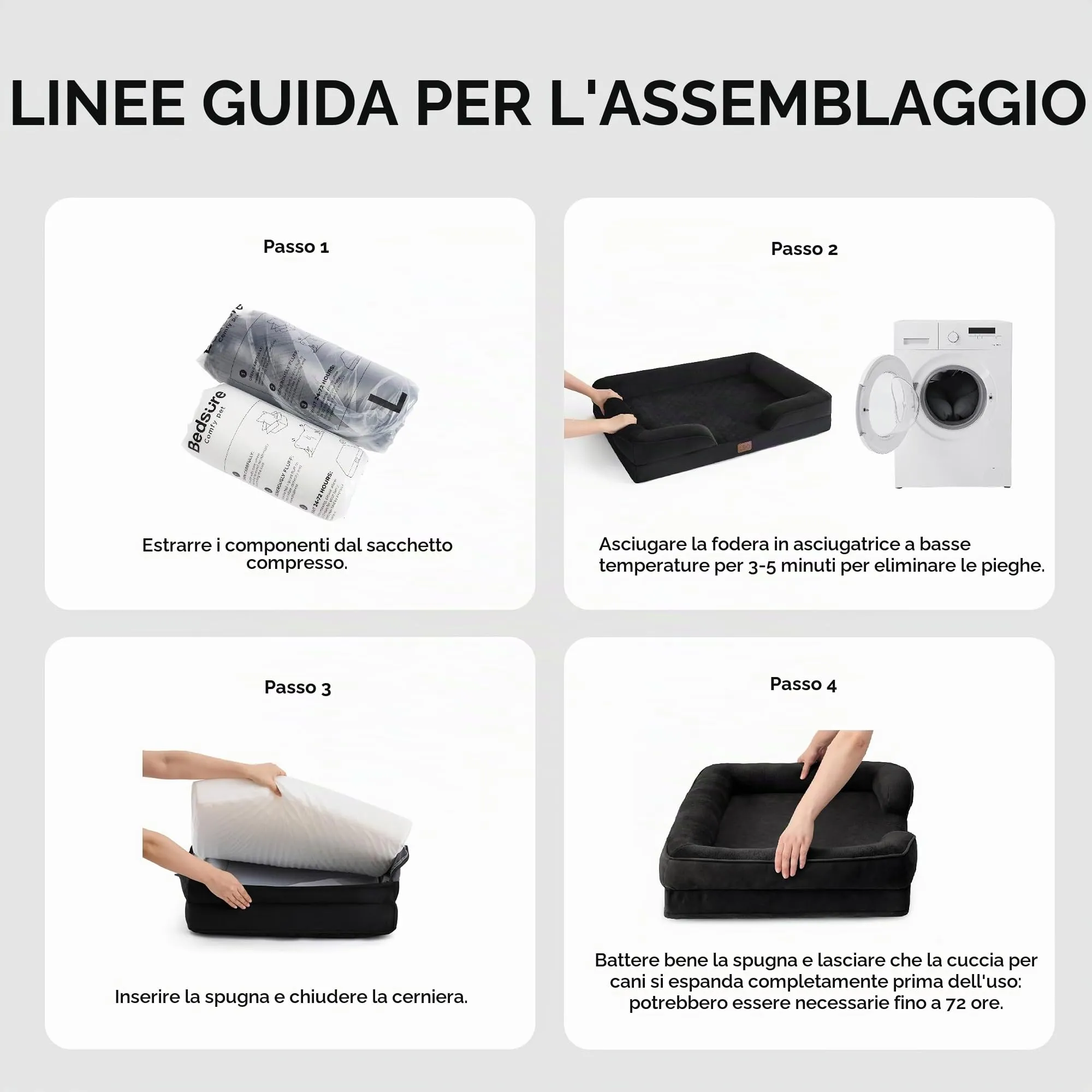 Bedsure Cuccia Ortopedica Lavabile per Cani Grandi, 89x63cm, Nero - immagine 8
