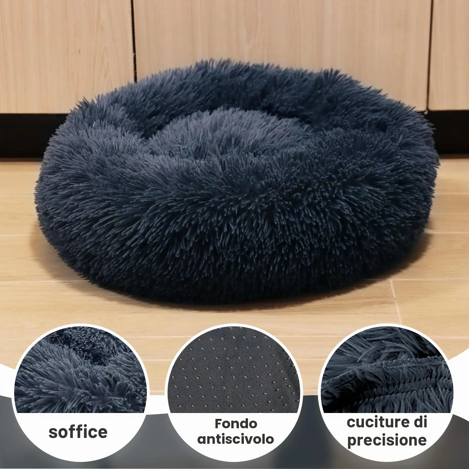 MDDK DY Cuccia per Cani Piccoli e Gatti, Rotonda, Peluche Lavabile, 70 cm, Grigio Scuro - immagine 4