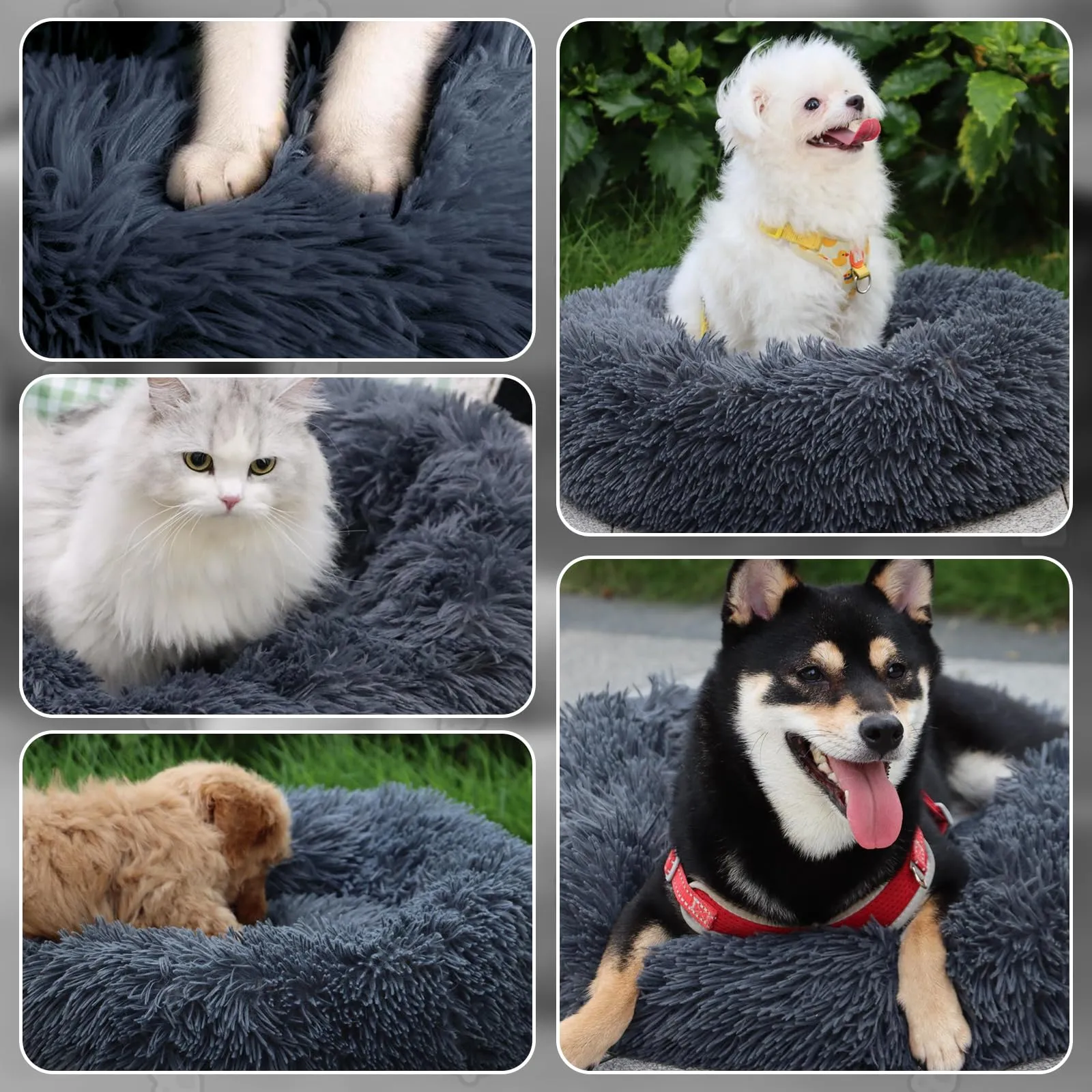 MDDK DY Cuccia per Cani Piccoli e Gatti, Rotonda, Peluche Lavabile, 70 cm, Grigio Scuro - immagine 5