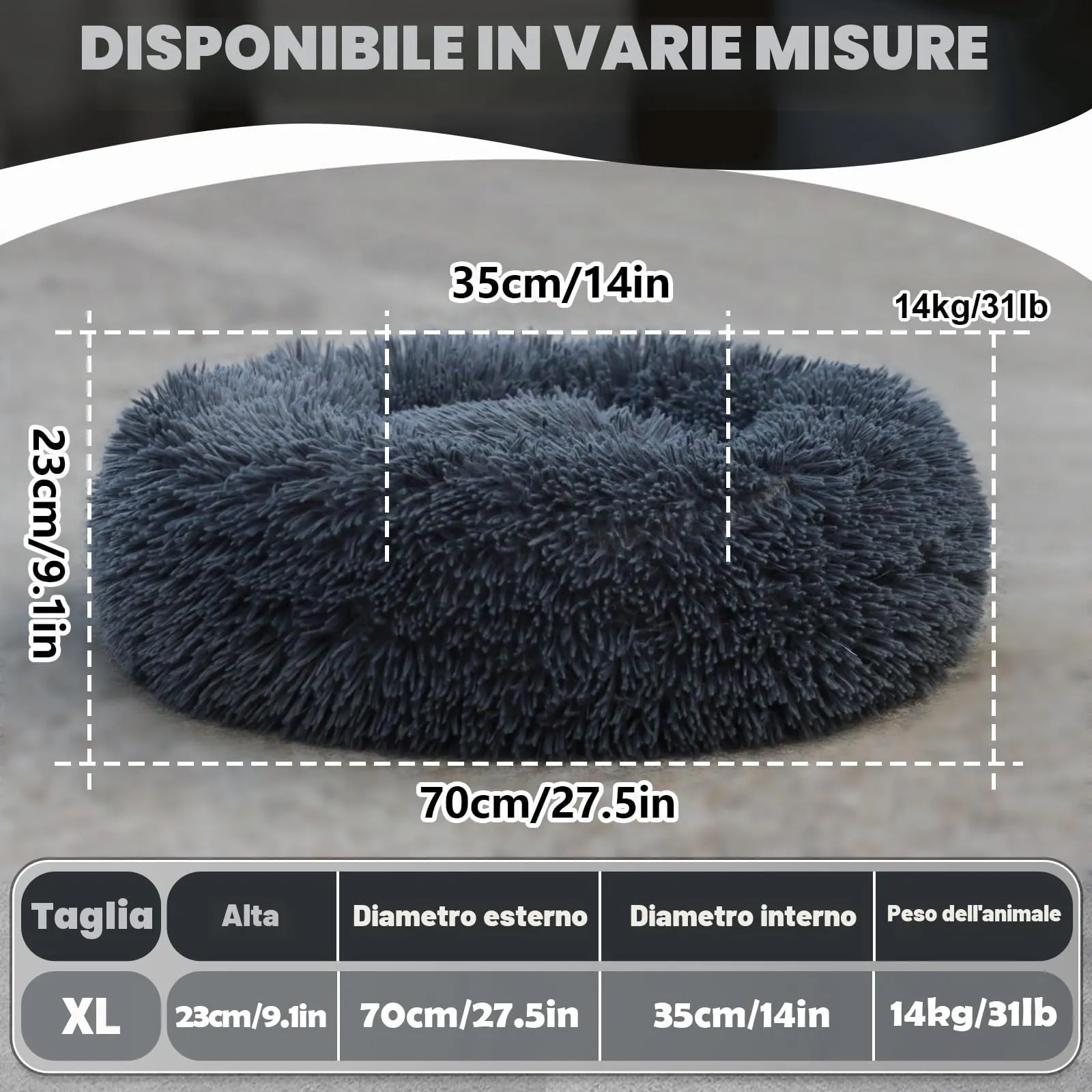 MDDK DY Cuccia per Cani Piccoli e Gatti, Rotonda, Peluche Lavabile, 70 cm, Grigio Scuro - immagine 6