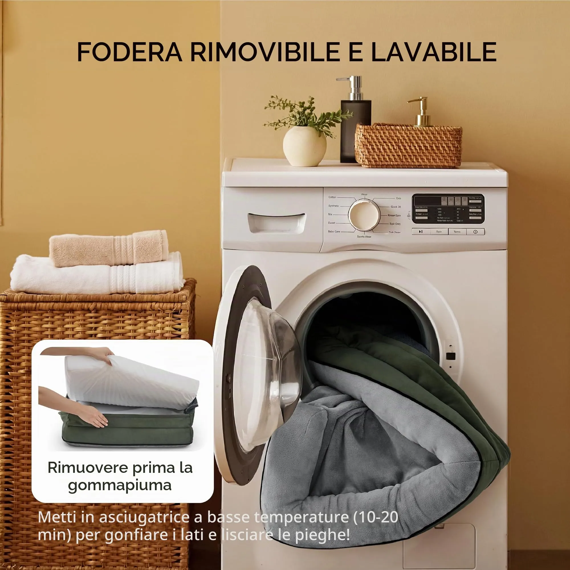 Bedsure Cuccia Ortopedica Lavabile per Cani Grandi, 89x63cm, Verde scuro - immagine 5