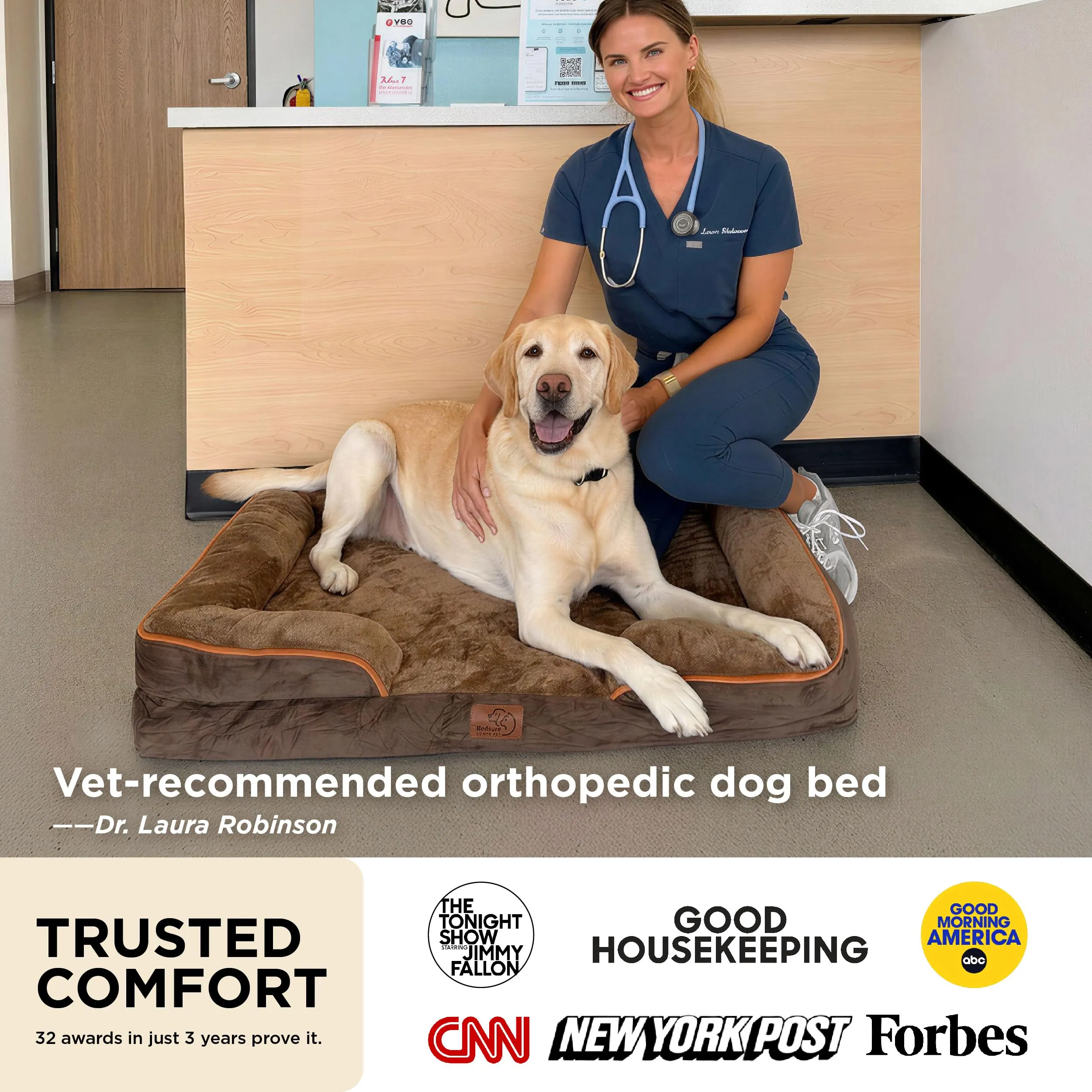 Bedsure Cuccia Ortopedica Lavabile per Cani Grandi, 89x63cm, Marrone - immagine 2