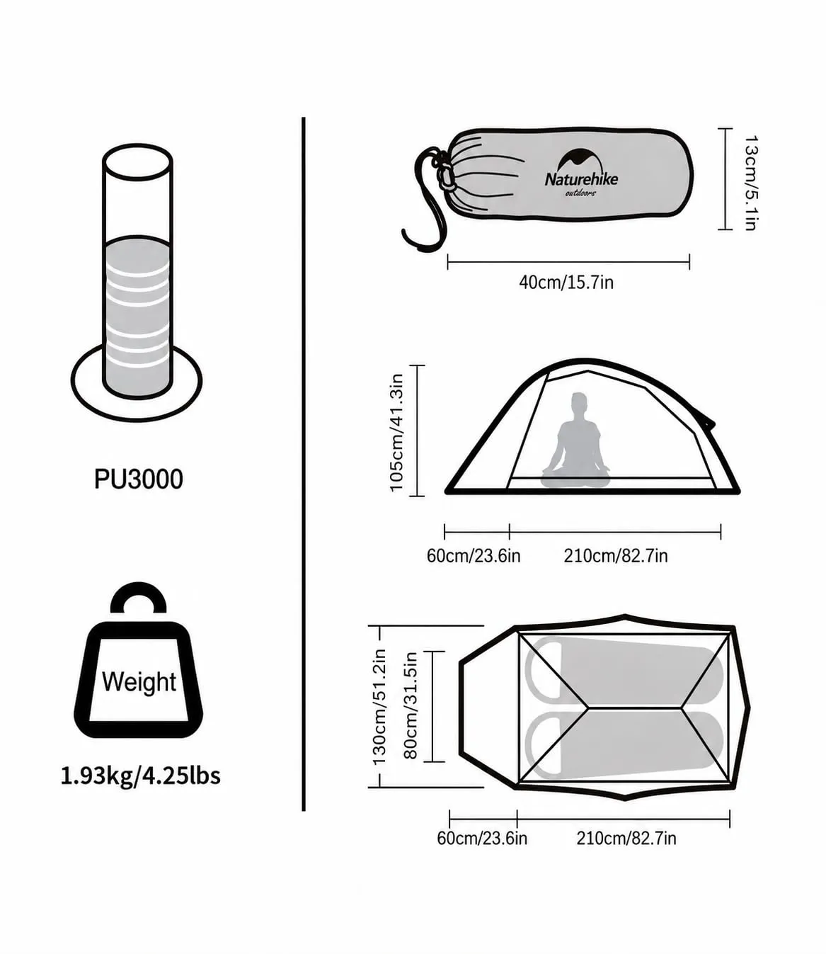 Naturehike Cloud Up Tenda da Campeggio Autoportante 2 Persone, Nylon Doppio Strato, Poliestere 210T Verde Chiaro - immagine 2