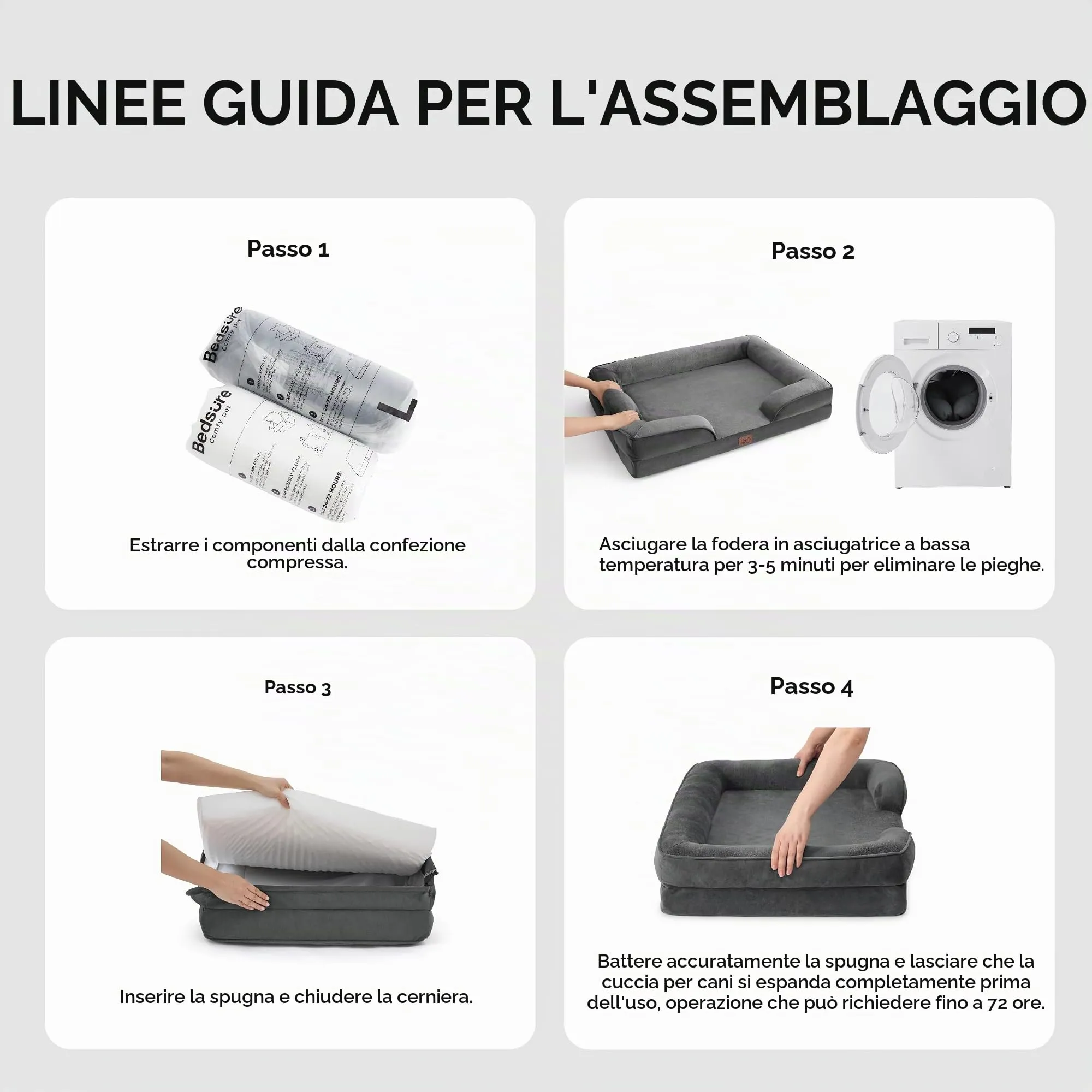 Bedsure Cuccia Ortopedica Lavabile per Cani Grandi, 89x63cm, Grigio scuro - immagine 8