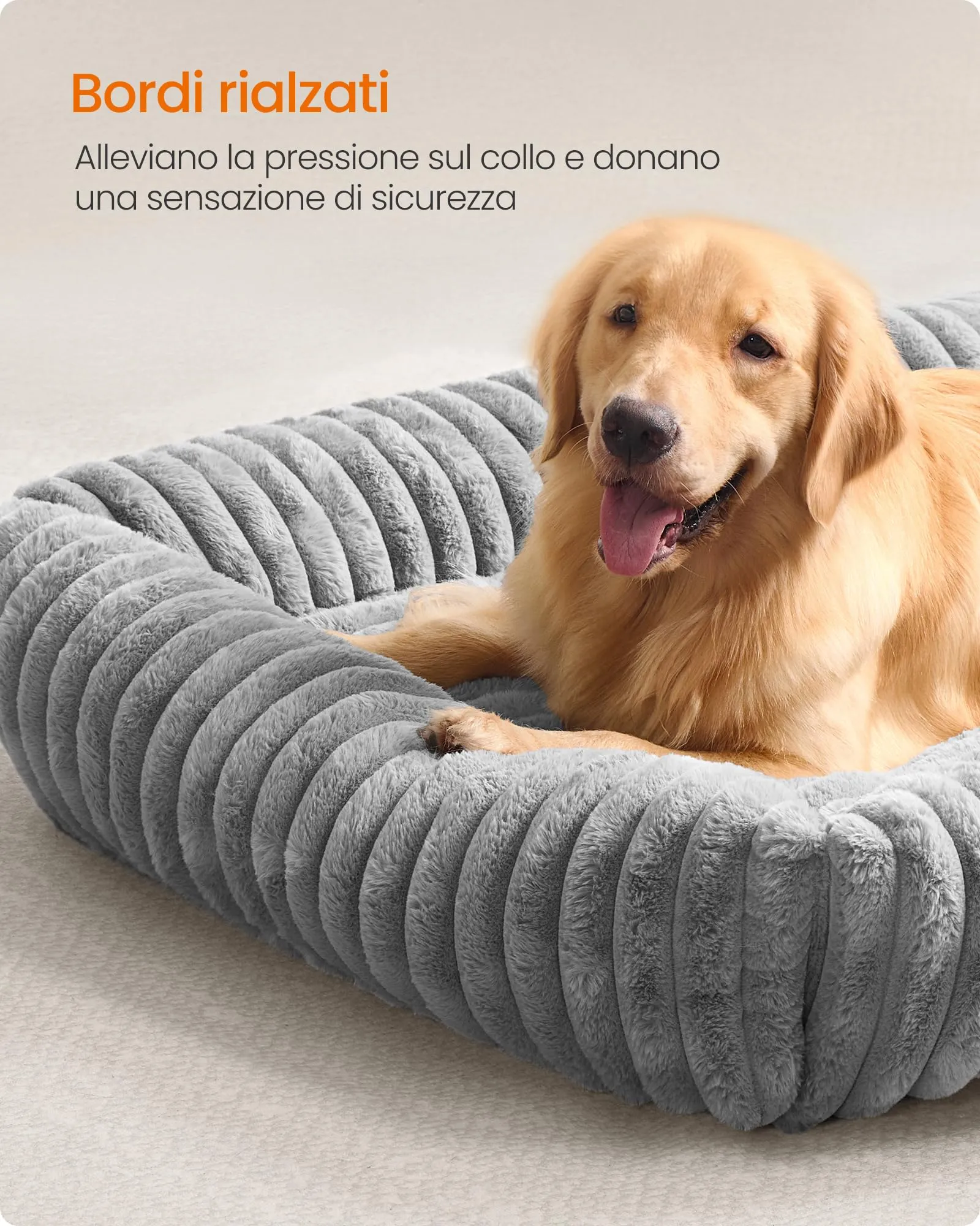 Feandrea Cuccia per Cani di Taglia Extra Grande, Lettino Ortopedico, Grigio Tortora, 120 x 85 x 23 cm - immagine 4