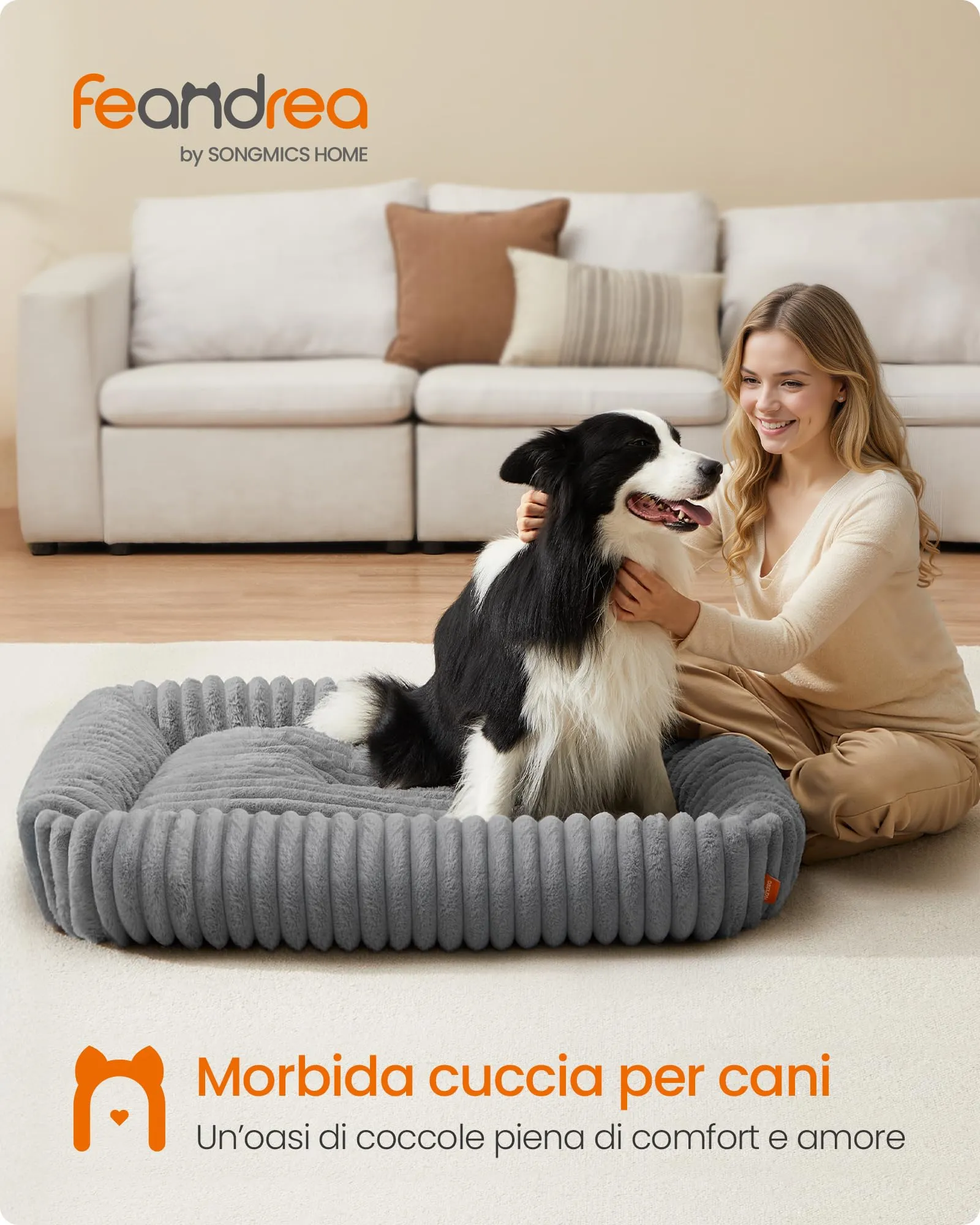 Feandrea Cuccia Ortopedica per Cani di Taglia Grande, Grigio Tortora, 106 x 75 x 20 cm - immagine 2