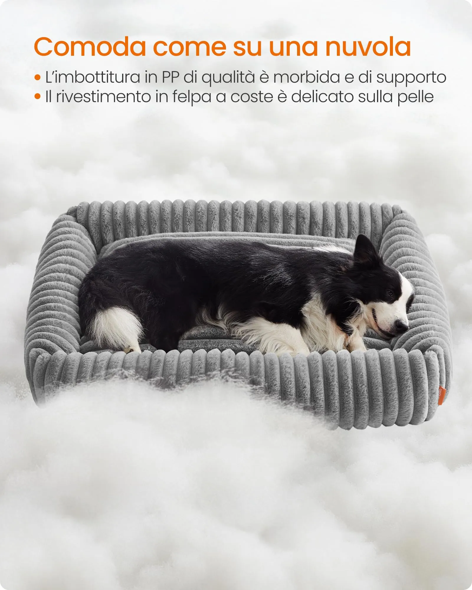 Feandrea Cuccia Ortopedica per Cani di Taglia Grande, Grigio Tortora, 106 x 75 x 20 cm - immagine 3
