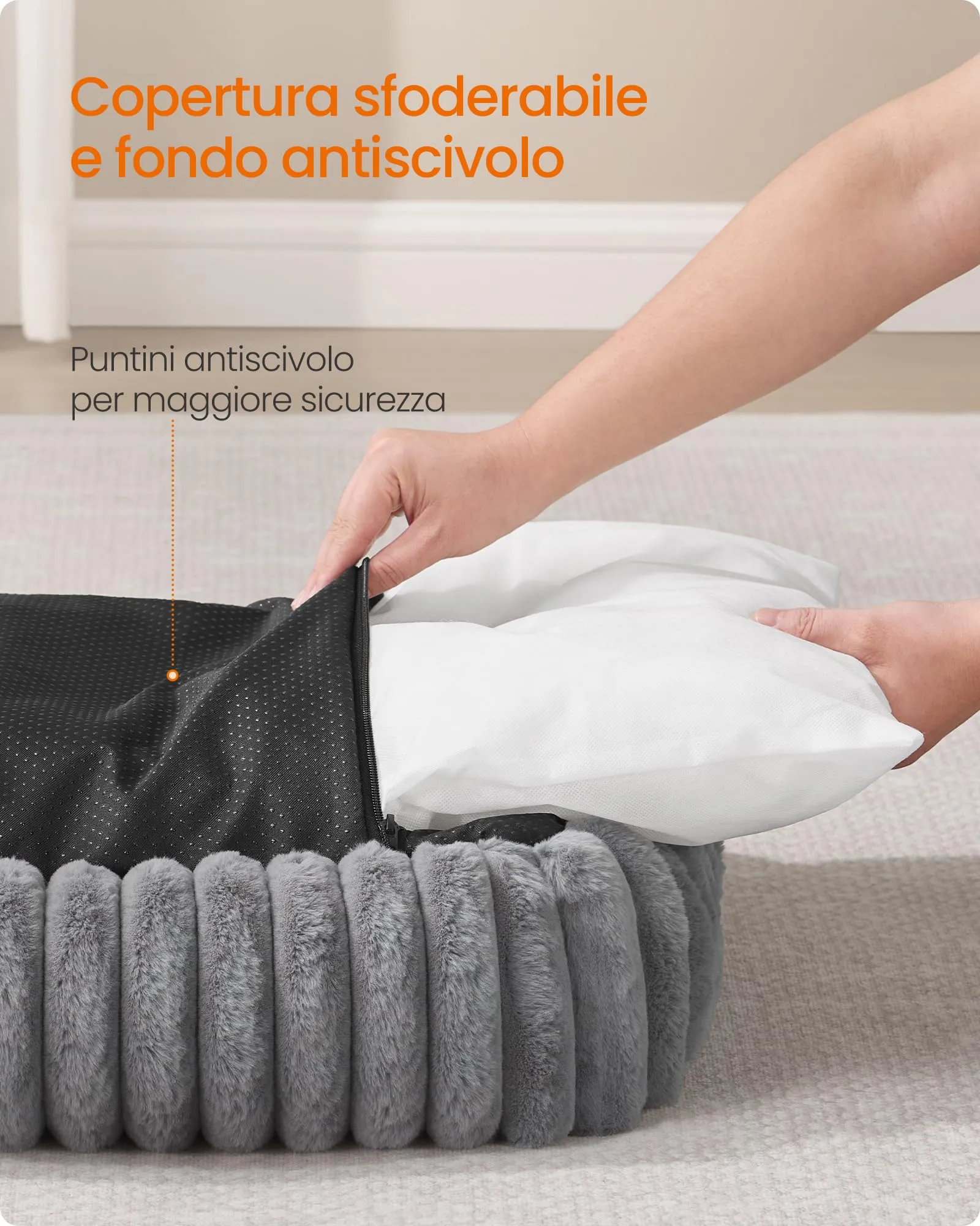 Feandrea Cuccia Ortopedica per Cani di Taglia Grande, Grigio Tortora, 106 x 75 x 20 cm - immagine 5